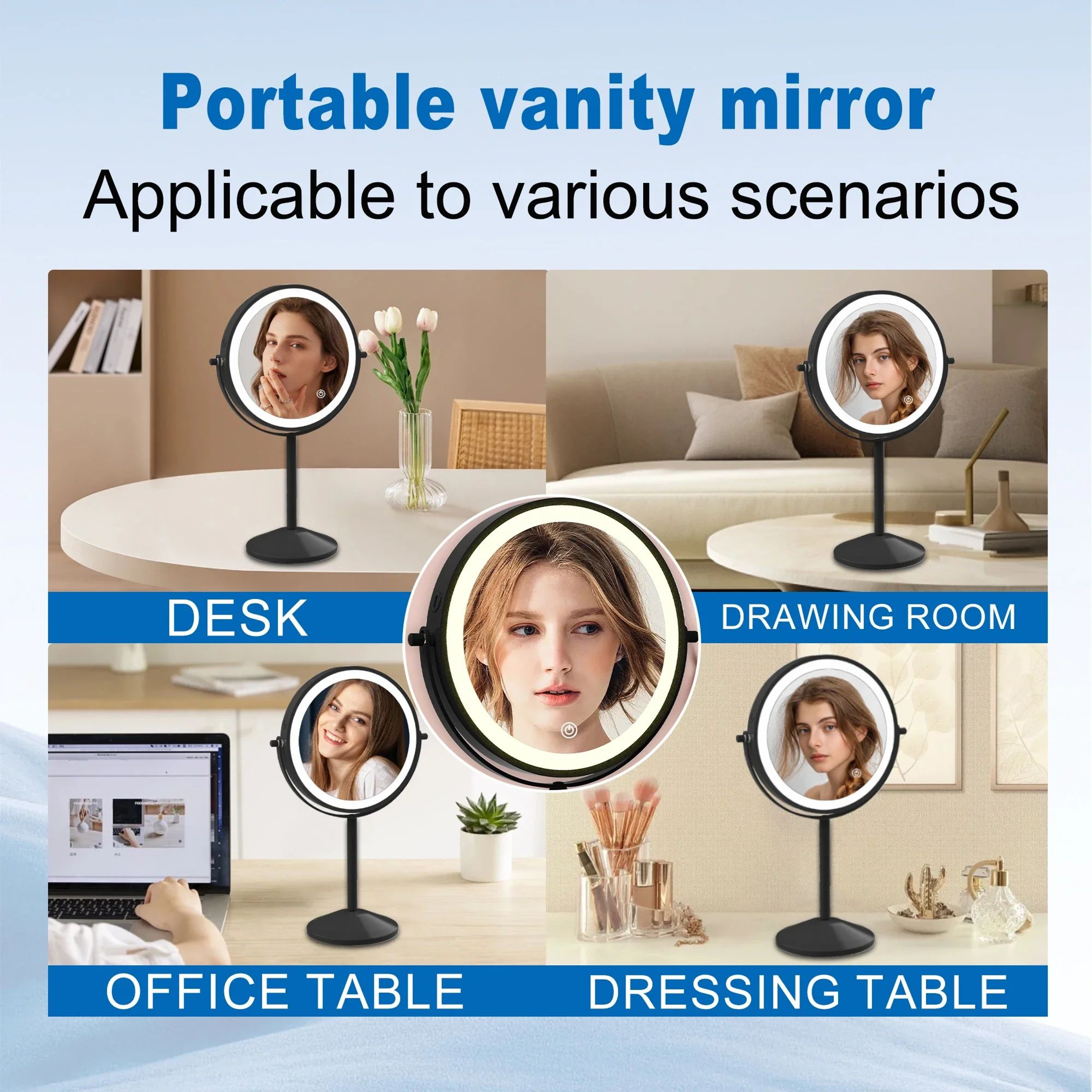 Rechargeable 10X Magnifying Lighted Table Makeup Mirror 3