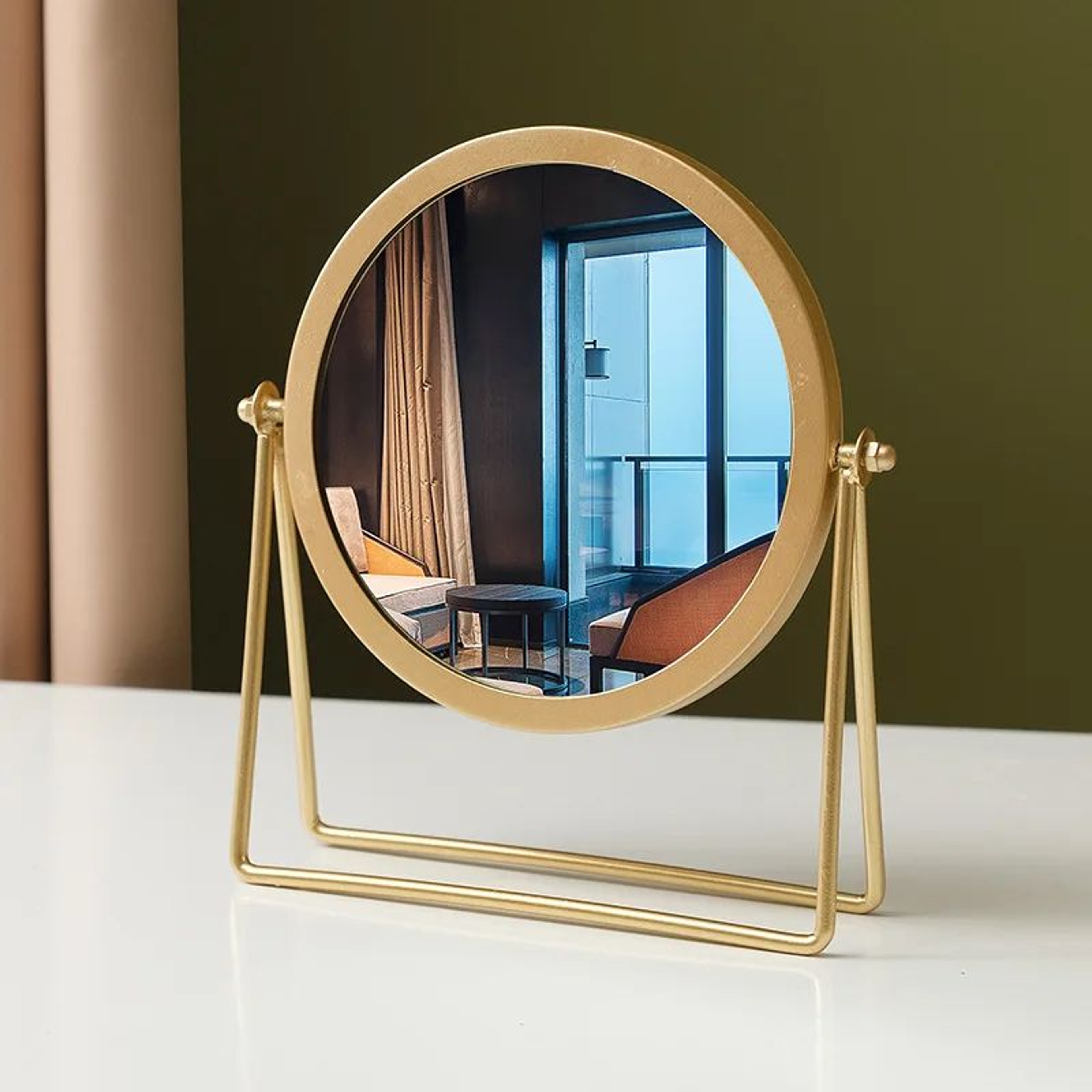 Retro Metal Round Rotating Desktop Vanity Mirror 1
