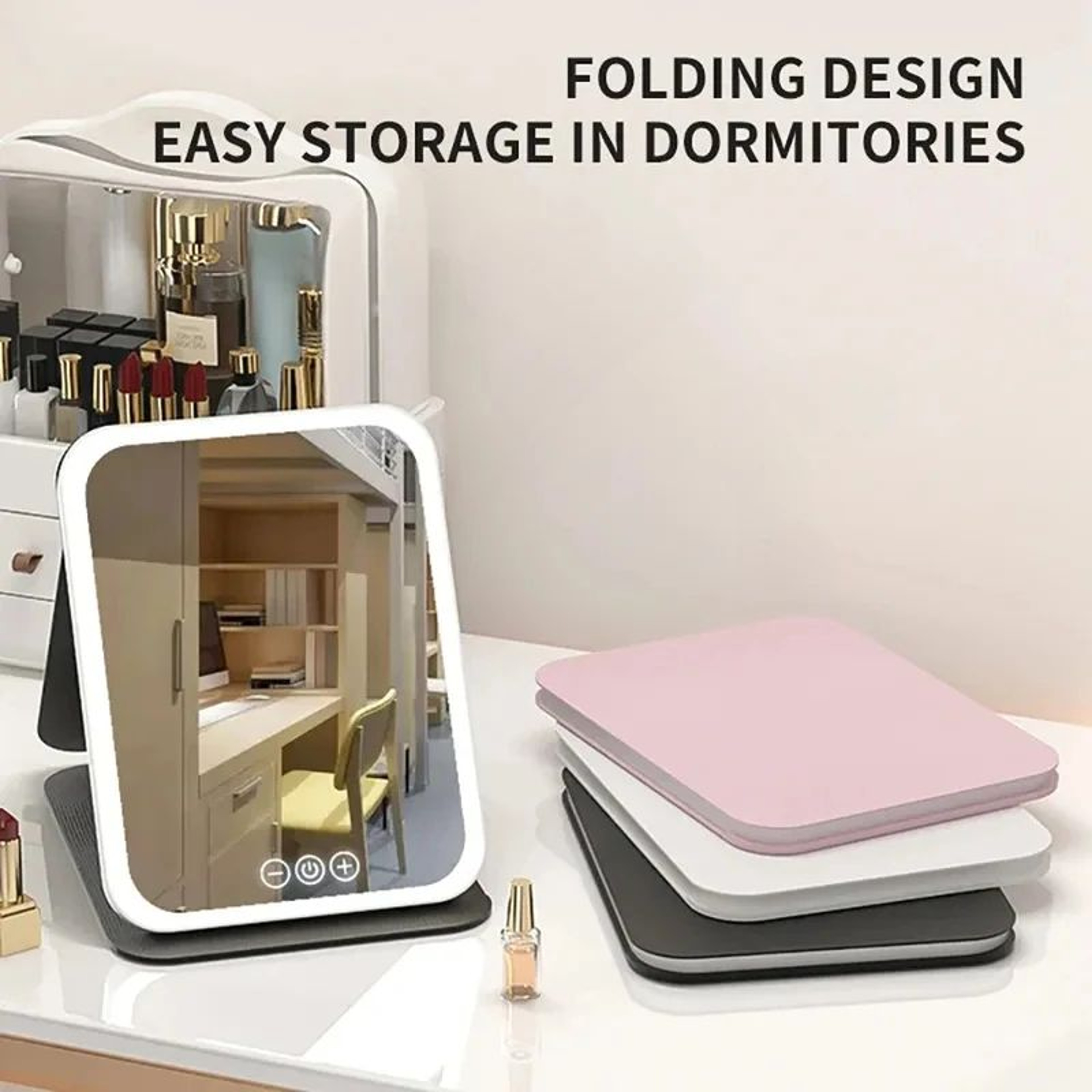 Rechargeable Dimmable LED Folding Makeup Mirror 0