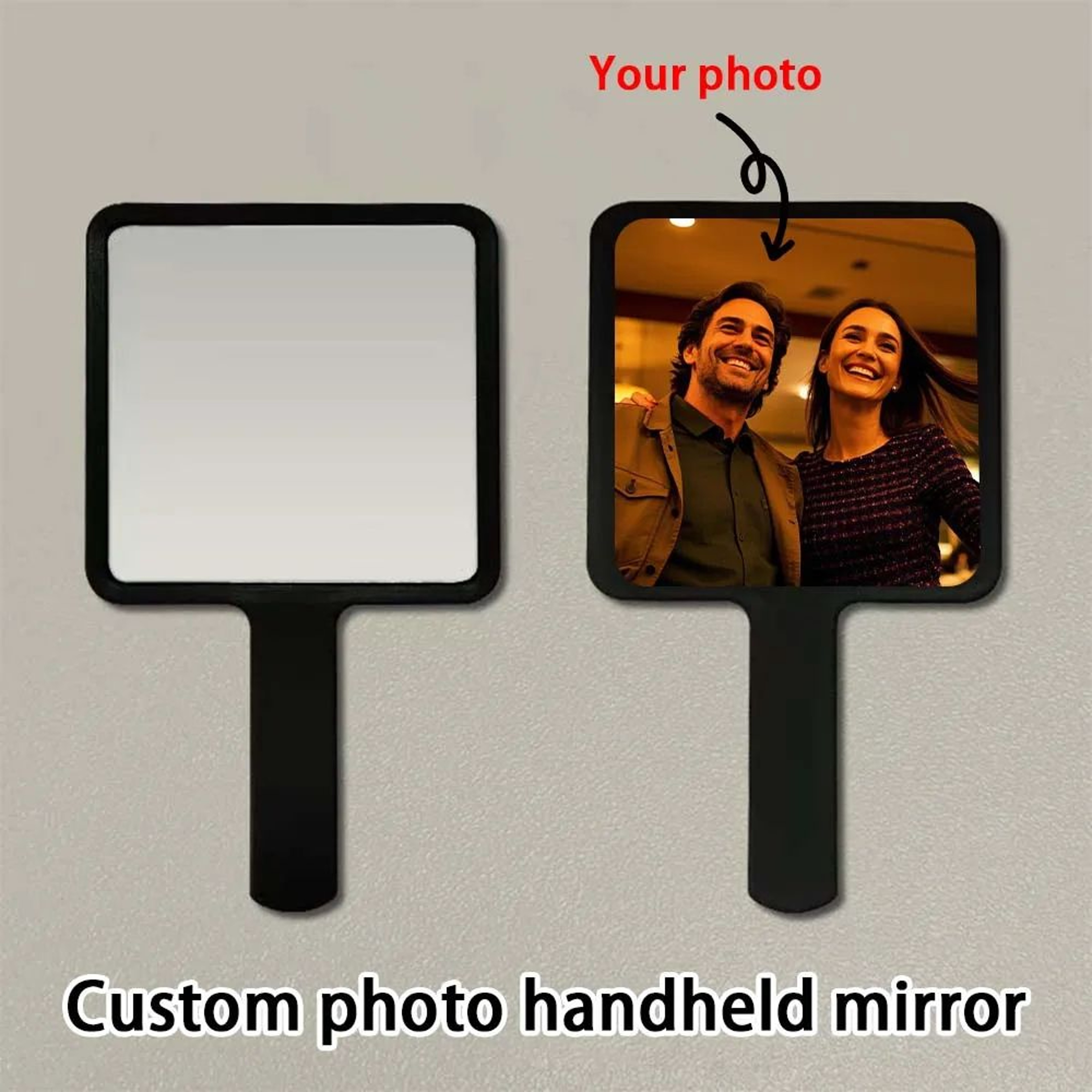 Personalized Photo Portable Black Handheld Makeup Mirror 5