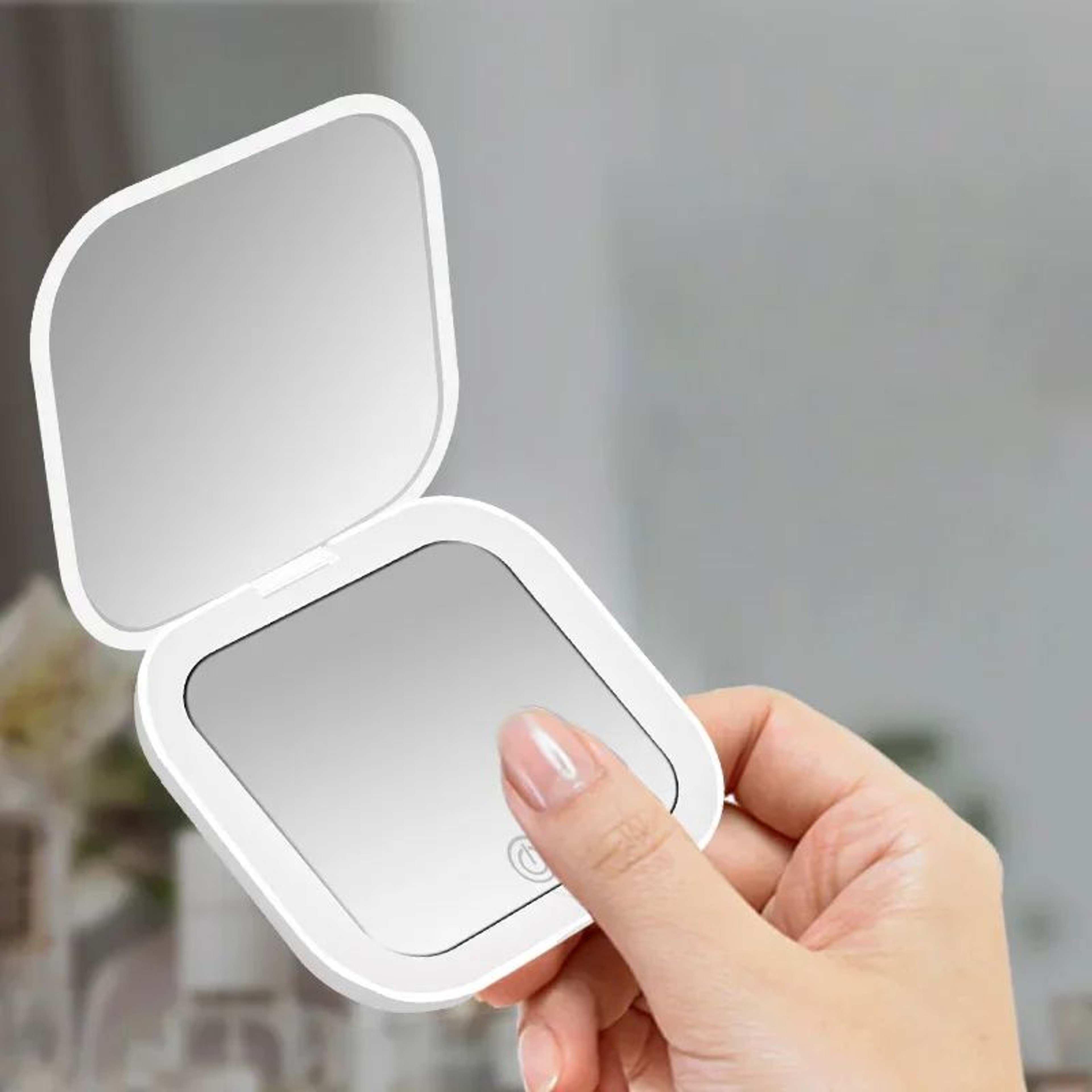 Compact Lighted Folding Makeup Mirror With 2X Magnification 1