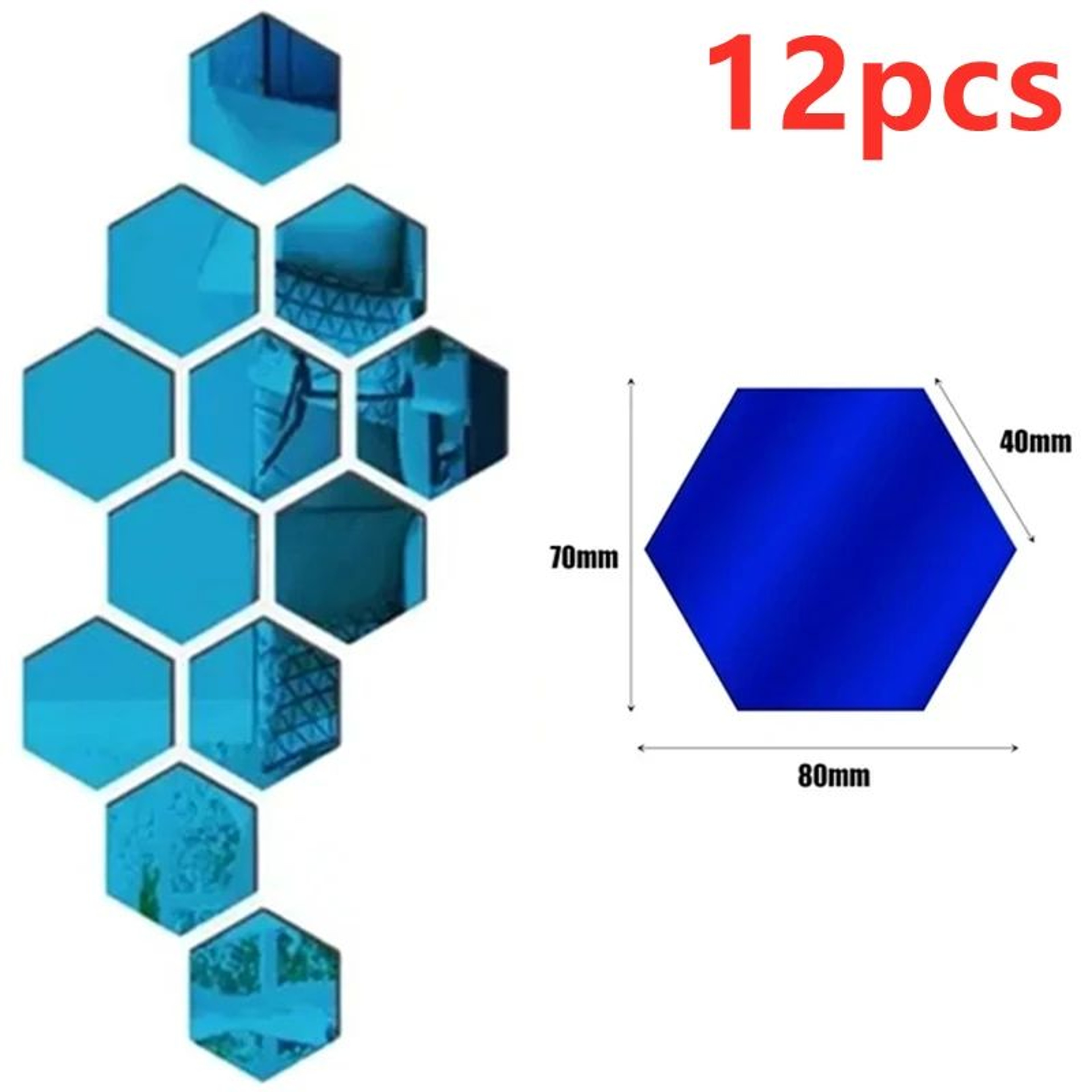 3D Hexagon Self Adhesive Mirror Wall Sticker Set 8