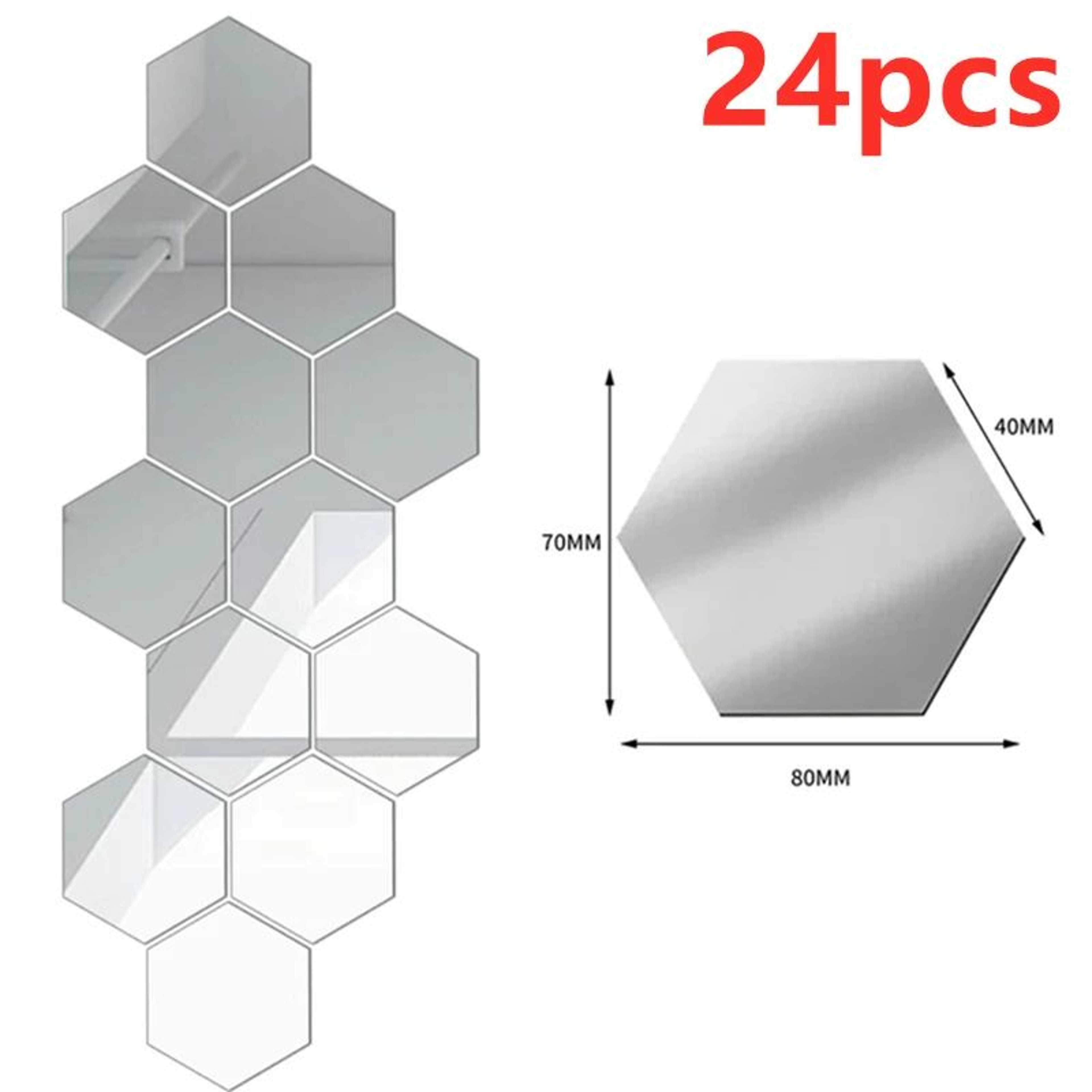 3D Hexagon Self Adhesive Mirror Wall Sticker Set 13