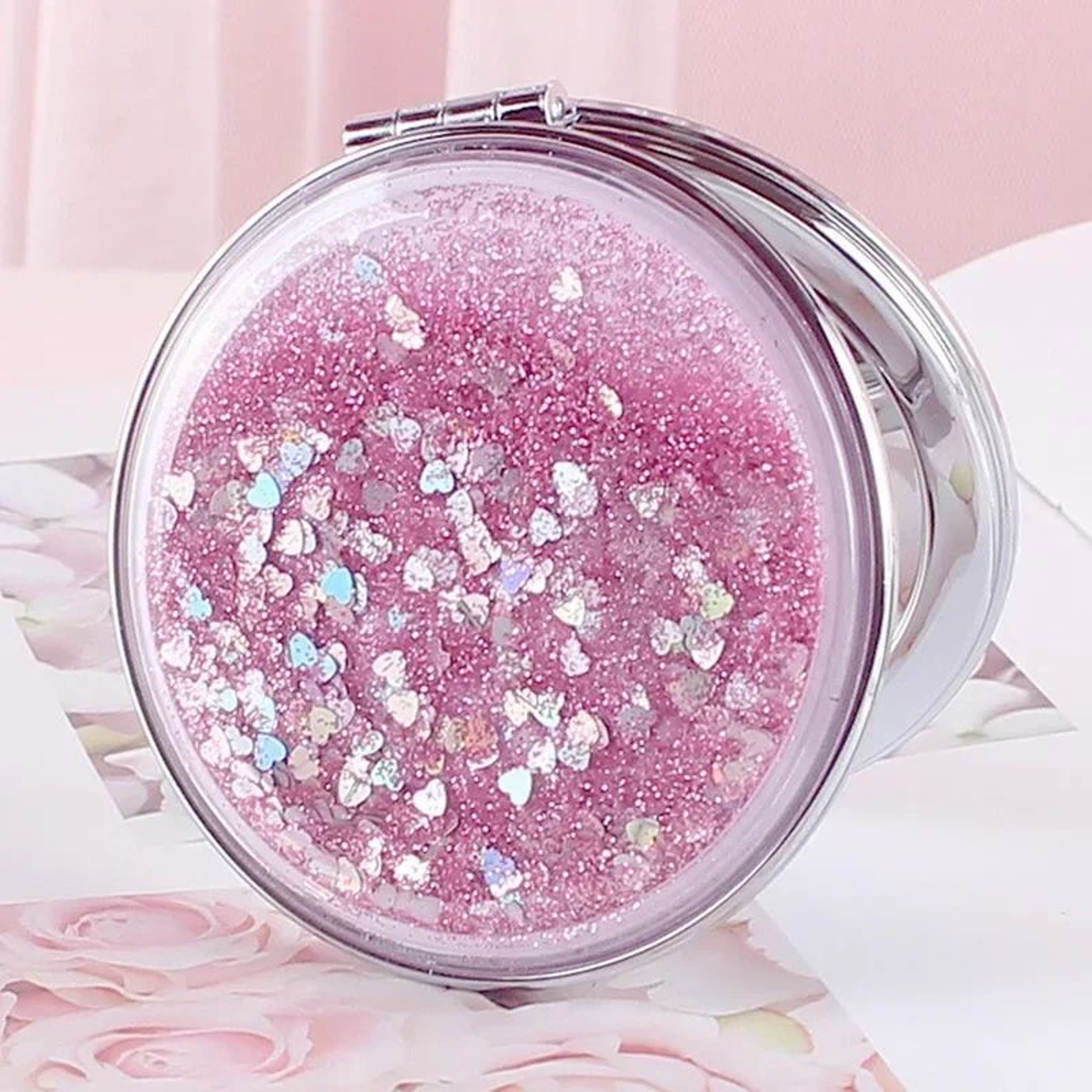 Sparkling Sand Double Sided Folding Pocket Makeup Mirror 0