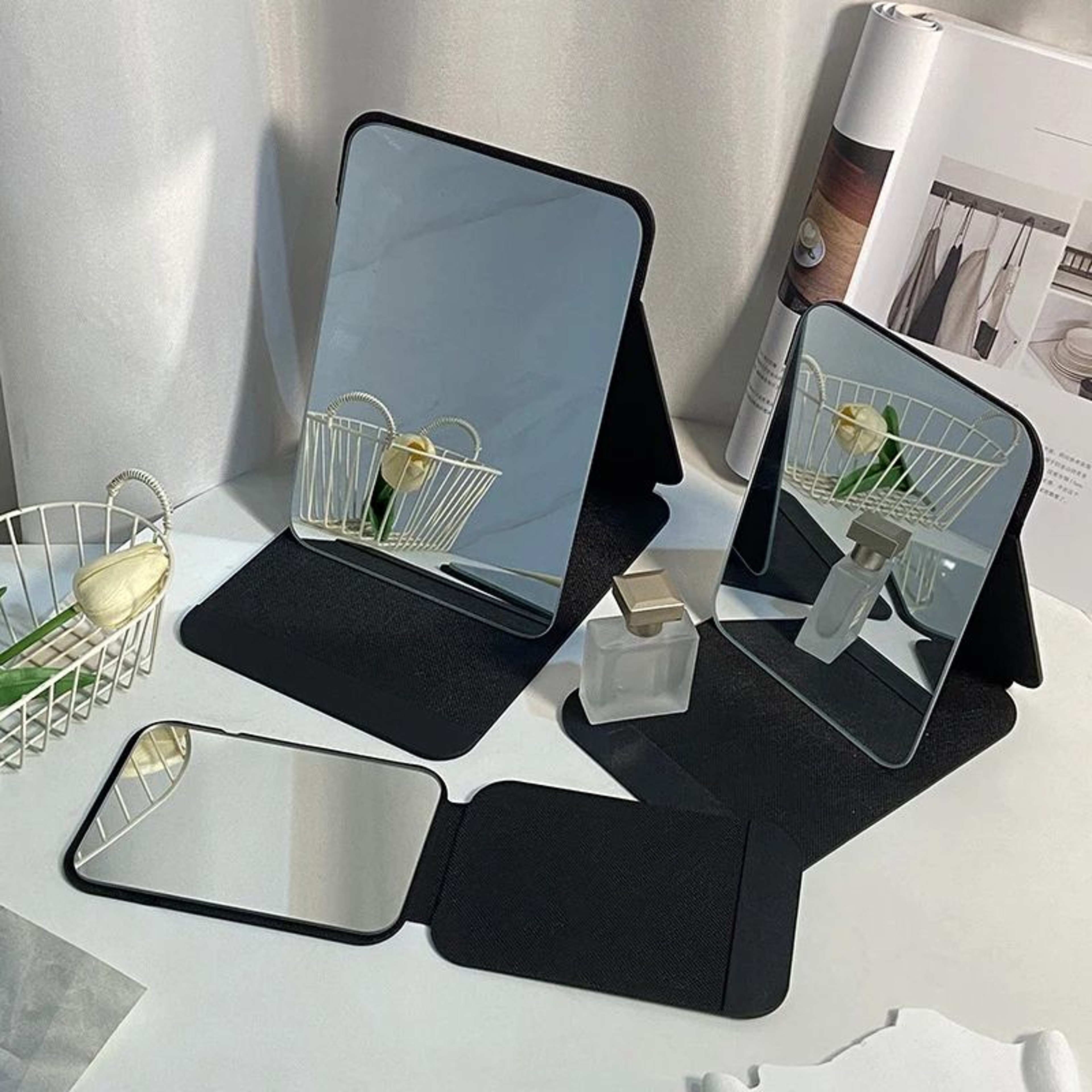 PU Leather Foldable Portable Desktop Makeup Mirror 1
