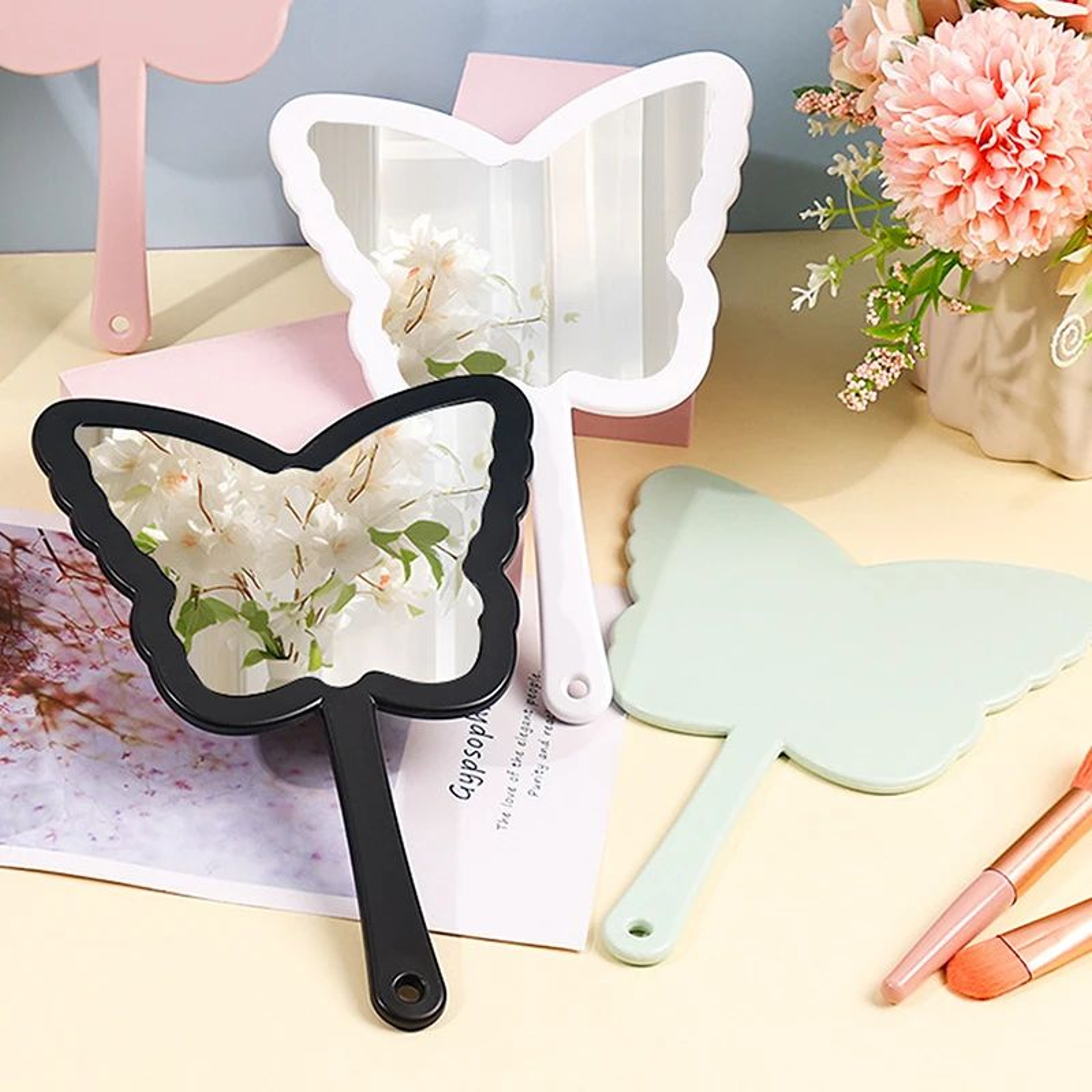 Butterfly Shaped Handheld Eyelash Extension Makeup Mirror 1