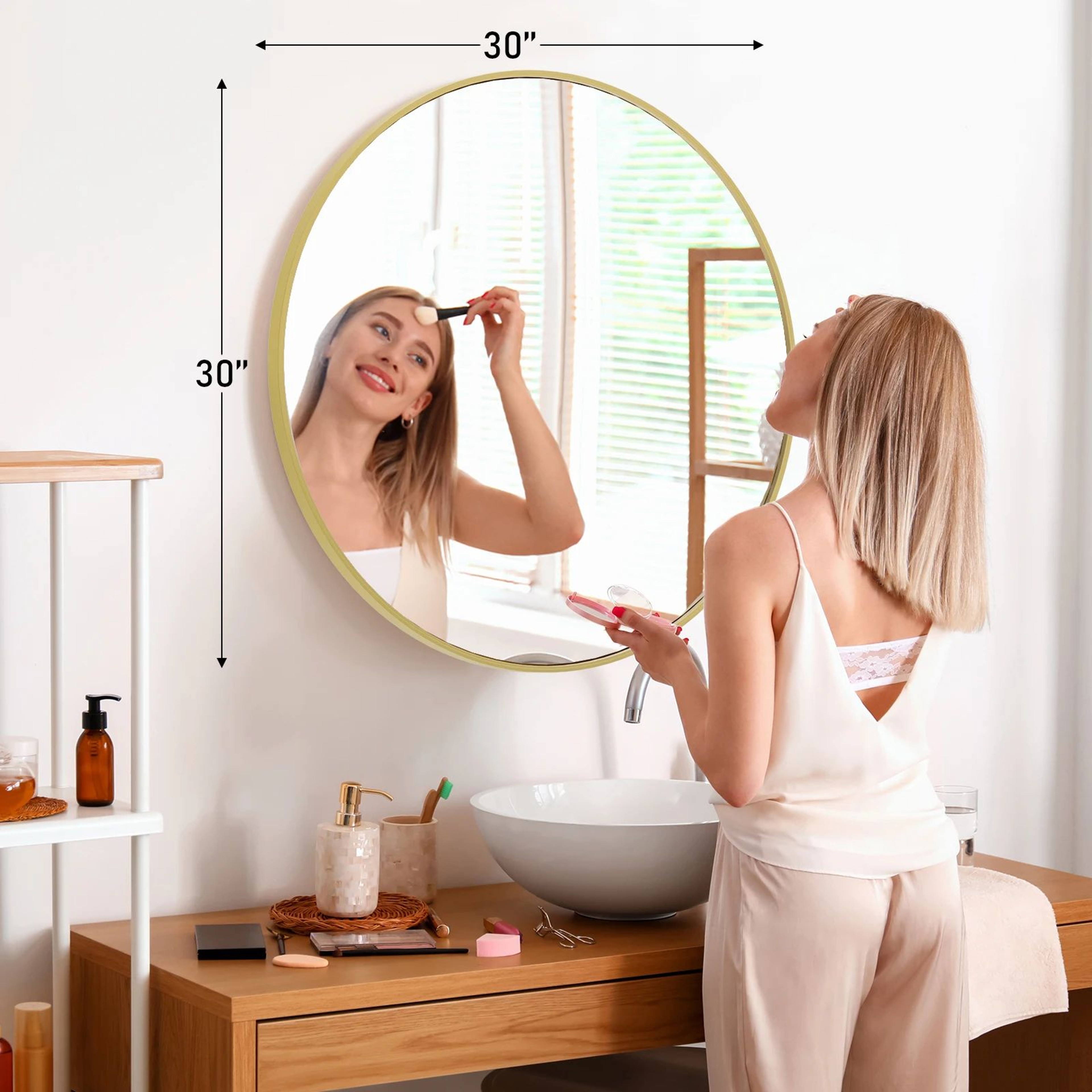 30 Inch Gold Round Metal Framed Wall Mirror 7