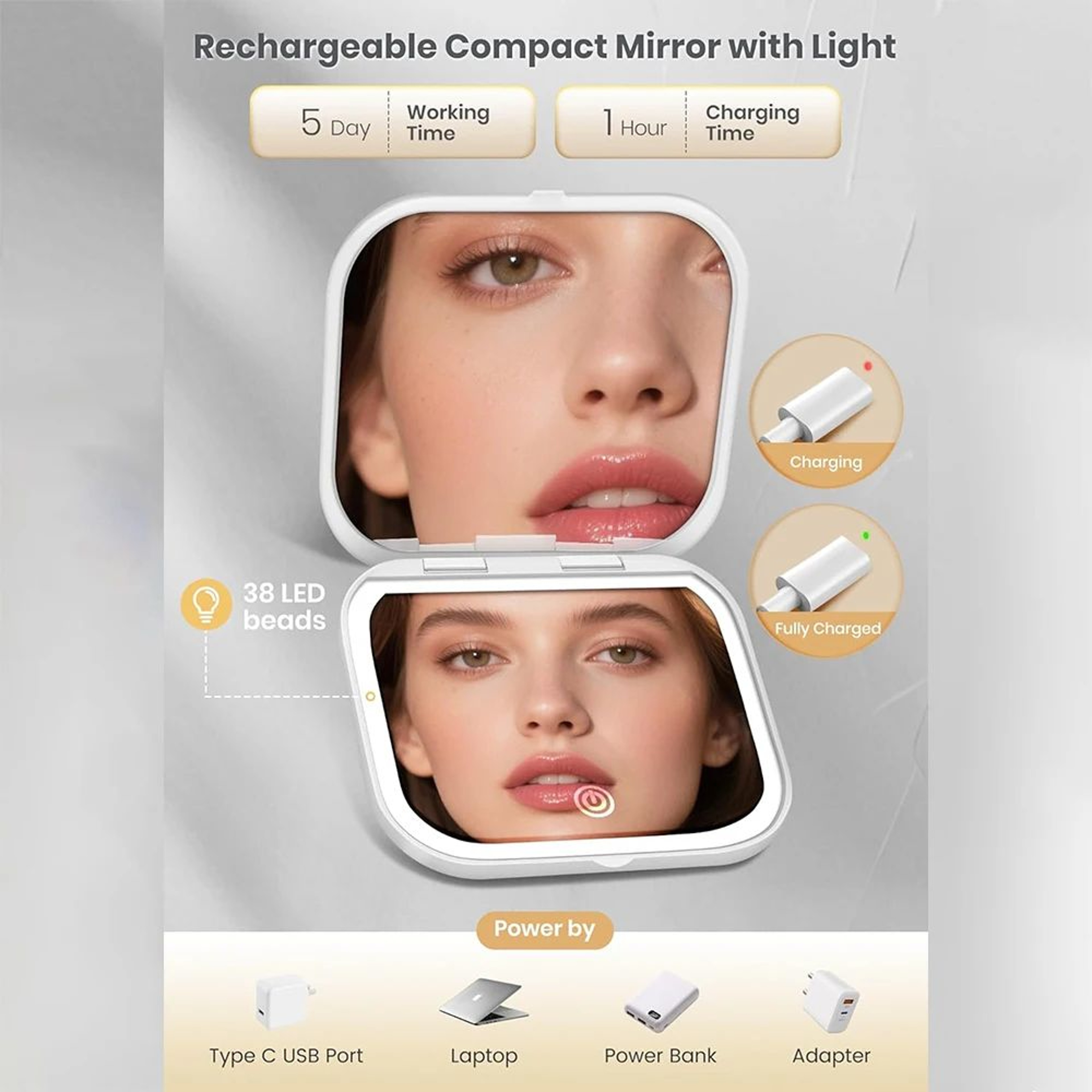 Double Sided LED Makeup Mirror With 1X And 10X Magnification 3