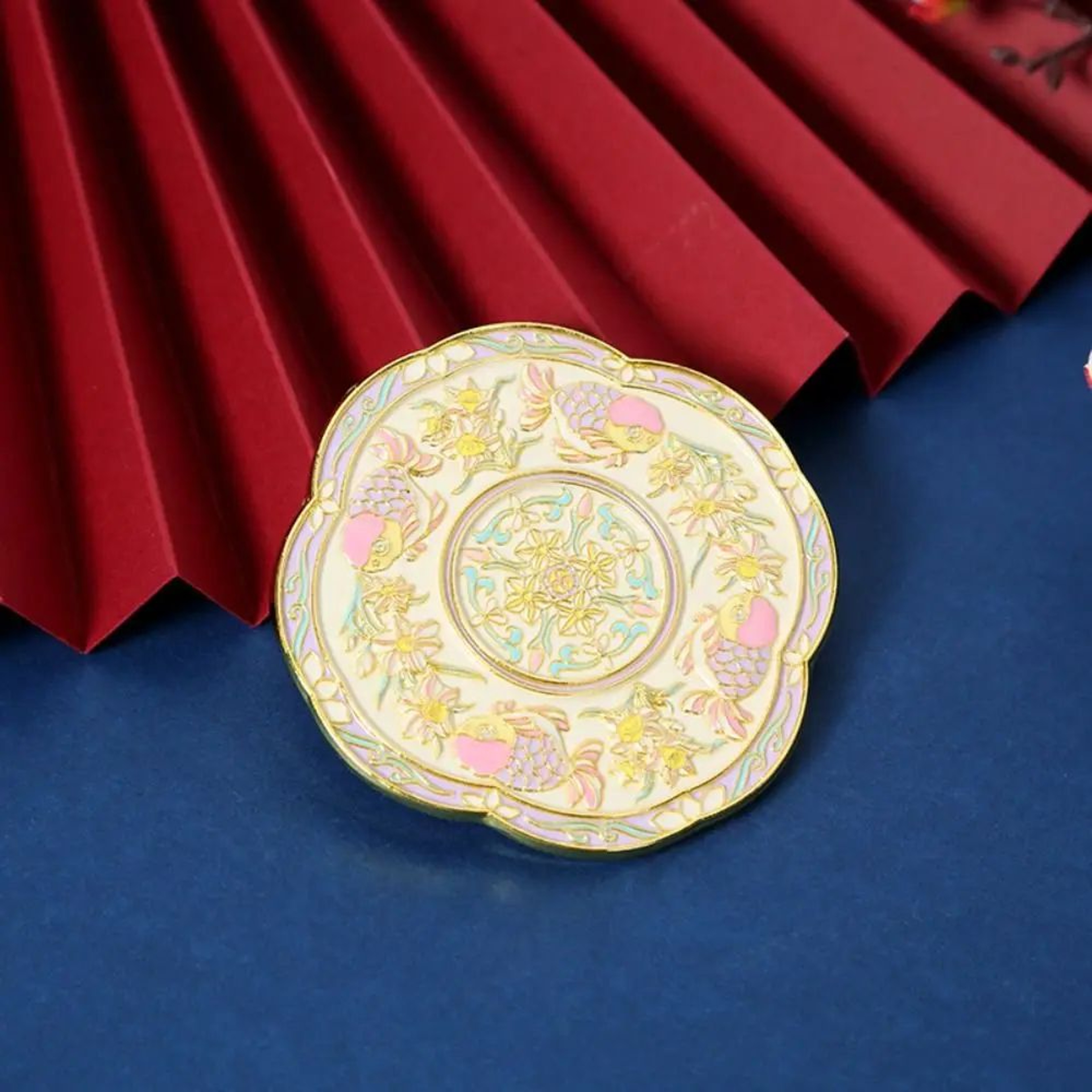 Chinese Style Embossed Floral Handheld Pocket Makeup Mirror 8