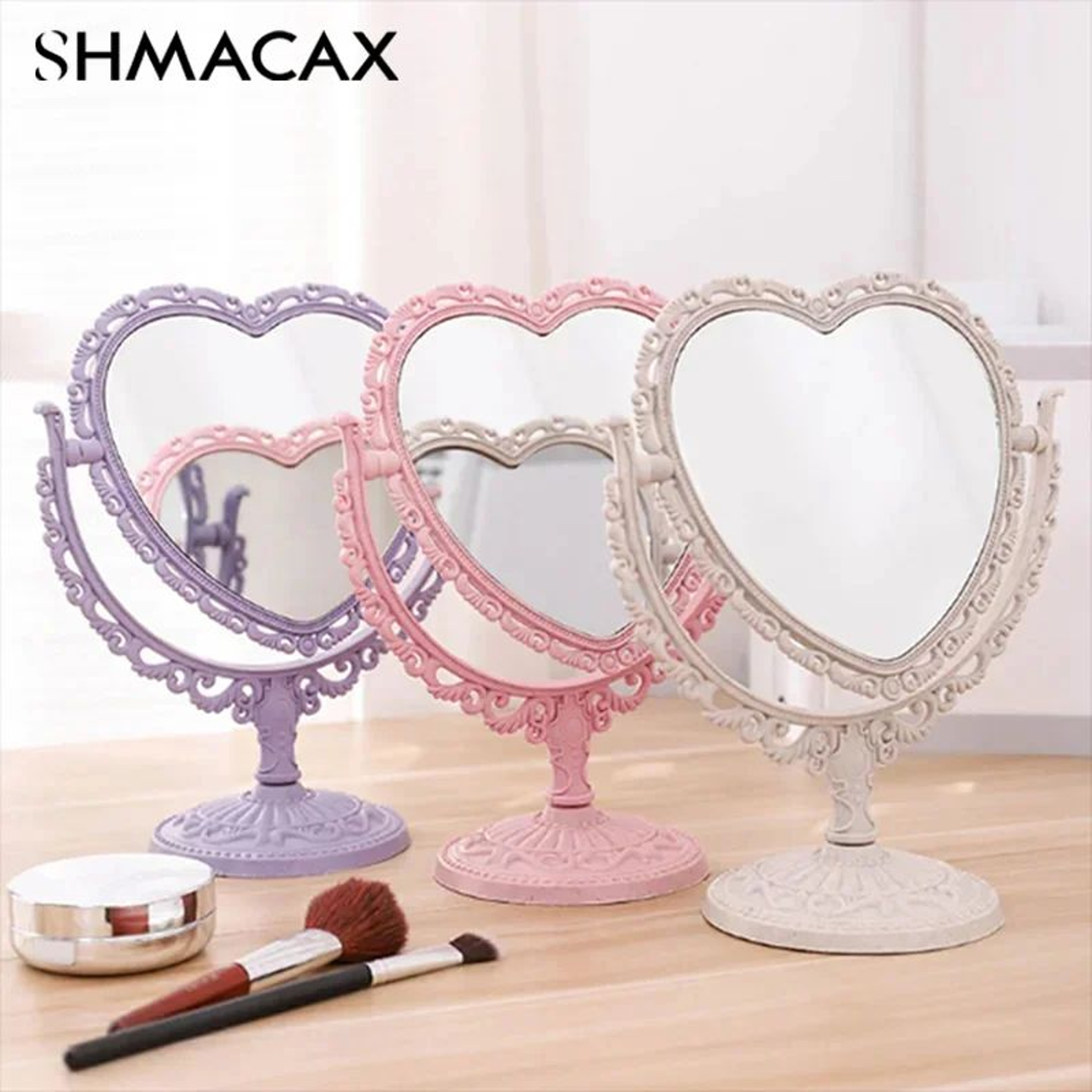 Heart Shaped Double Sided Desktop Makeup Mirror 0