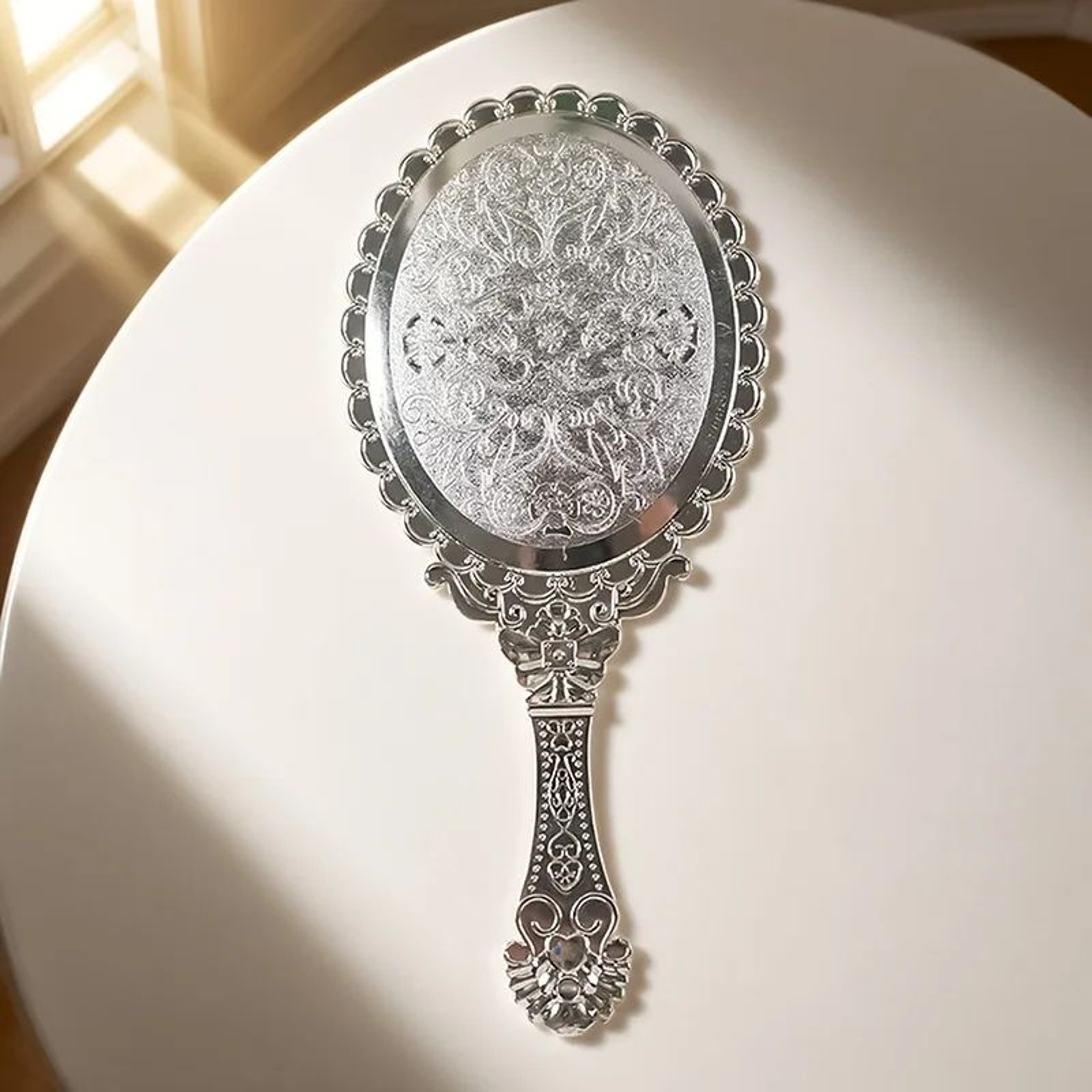 Vintage European Embossed Floral Handheld Makeup Mirror 6