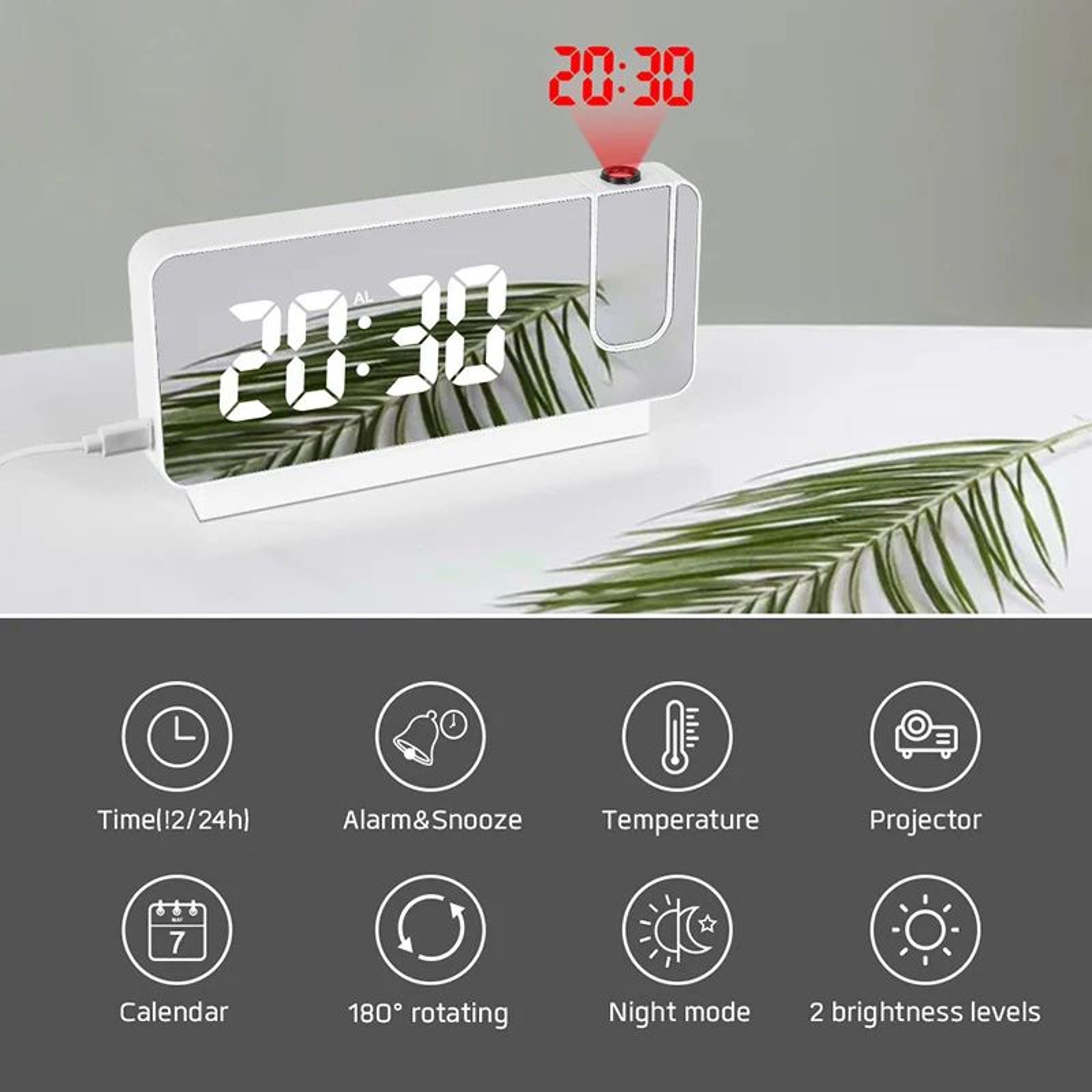 LED Projection Alarm Clock With Temperature Display 2
