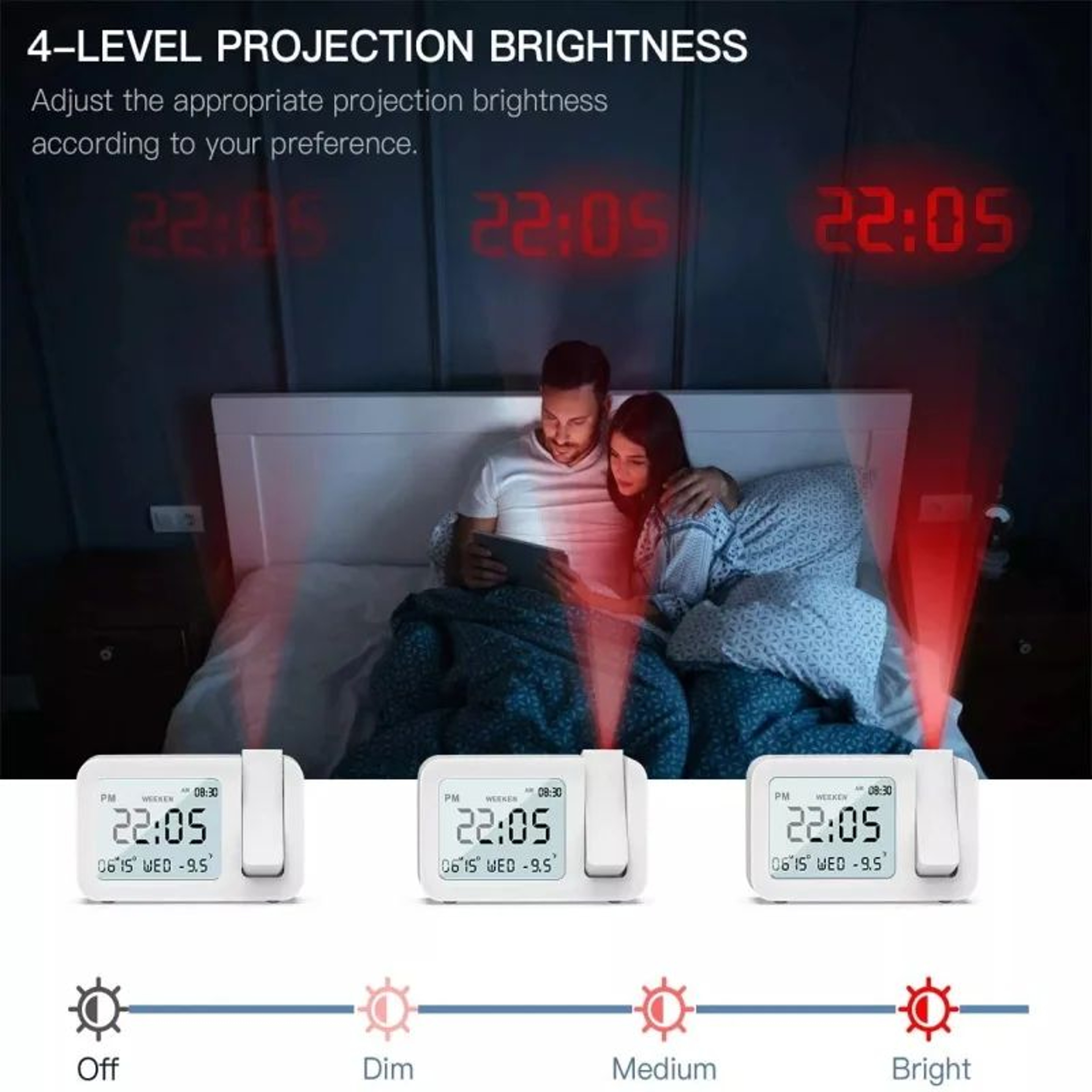Rechargeable LED Projection Alarm Clock With USB Charging 3