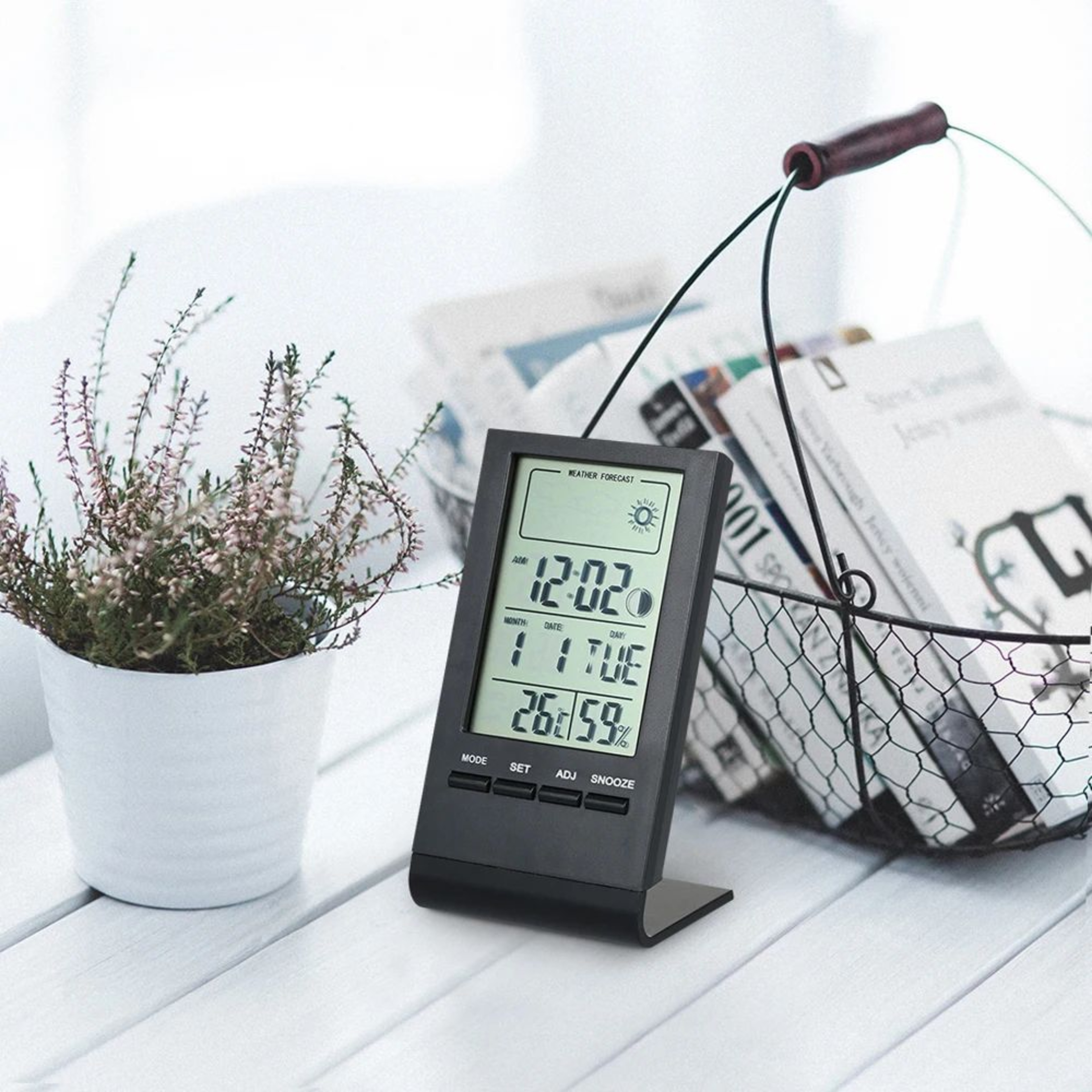 Mini Digital Thermometer Hygrometer With Clock And Weather Display 1
