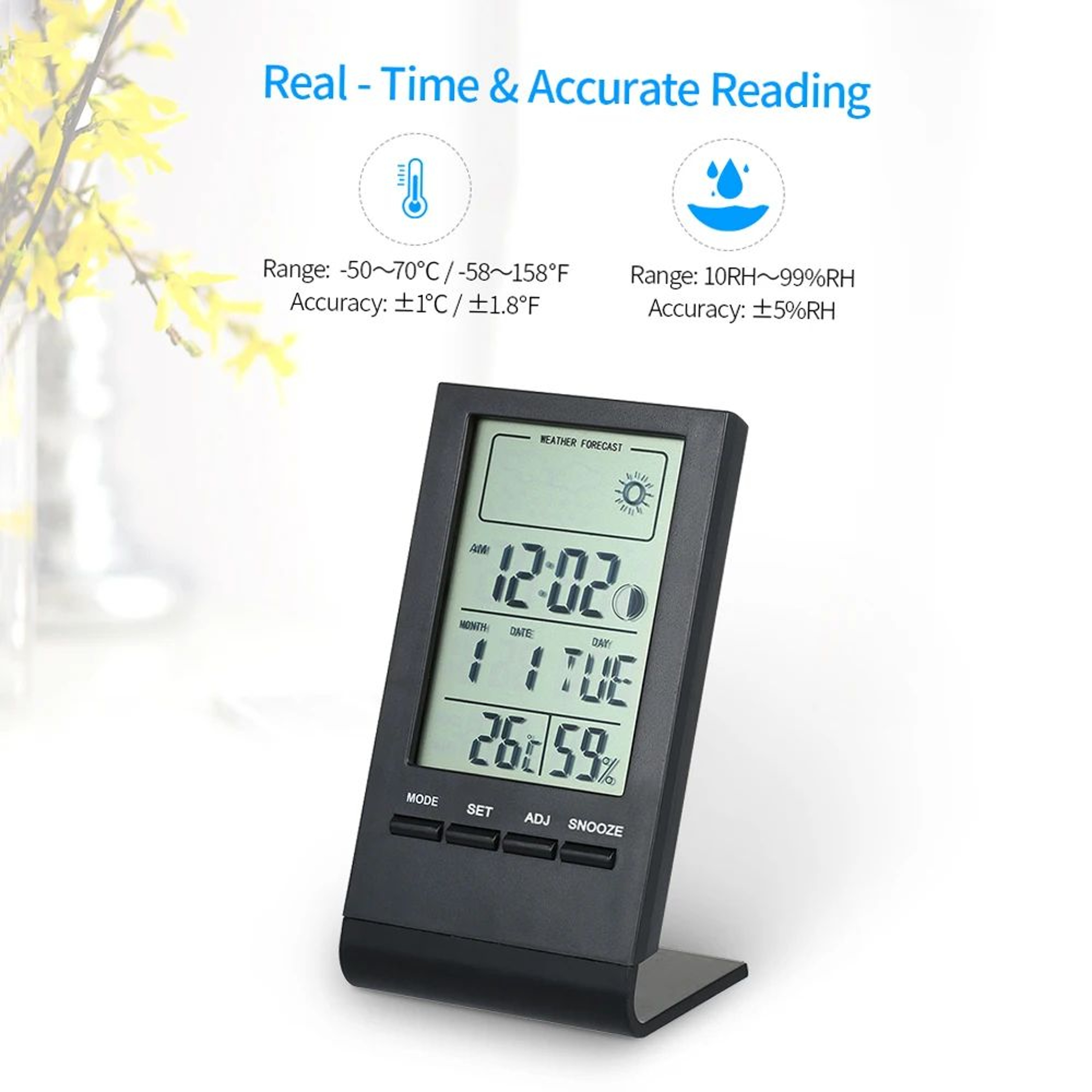 Mini Digital Thermometer Hygrometer With Clock And Weather Display 4