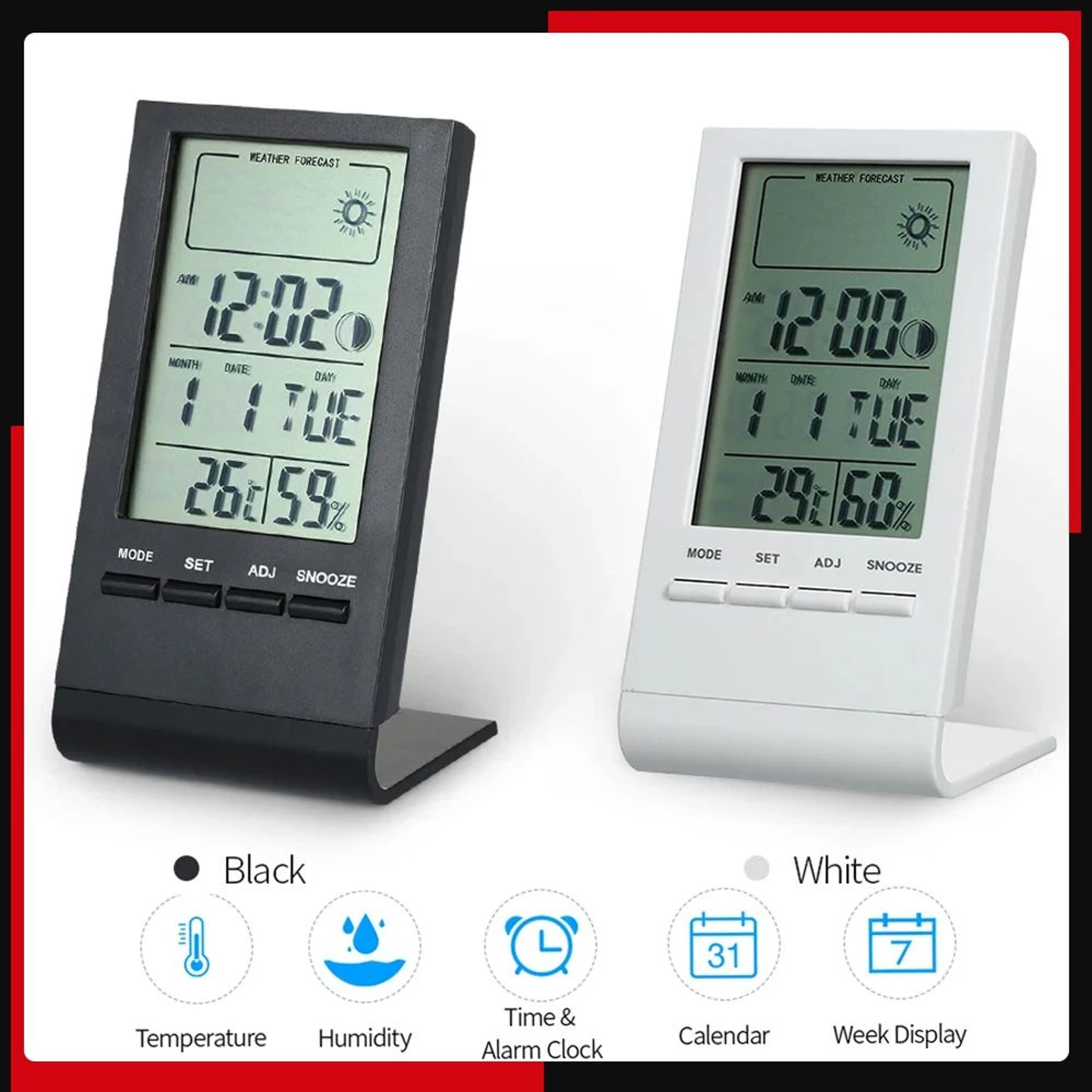 Mini Digital Thermometer Hygrometer With Clock And Weather Display 0