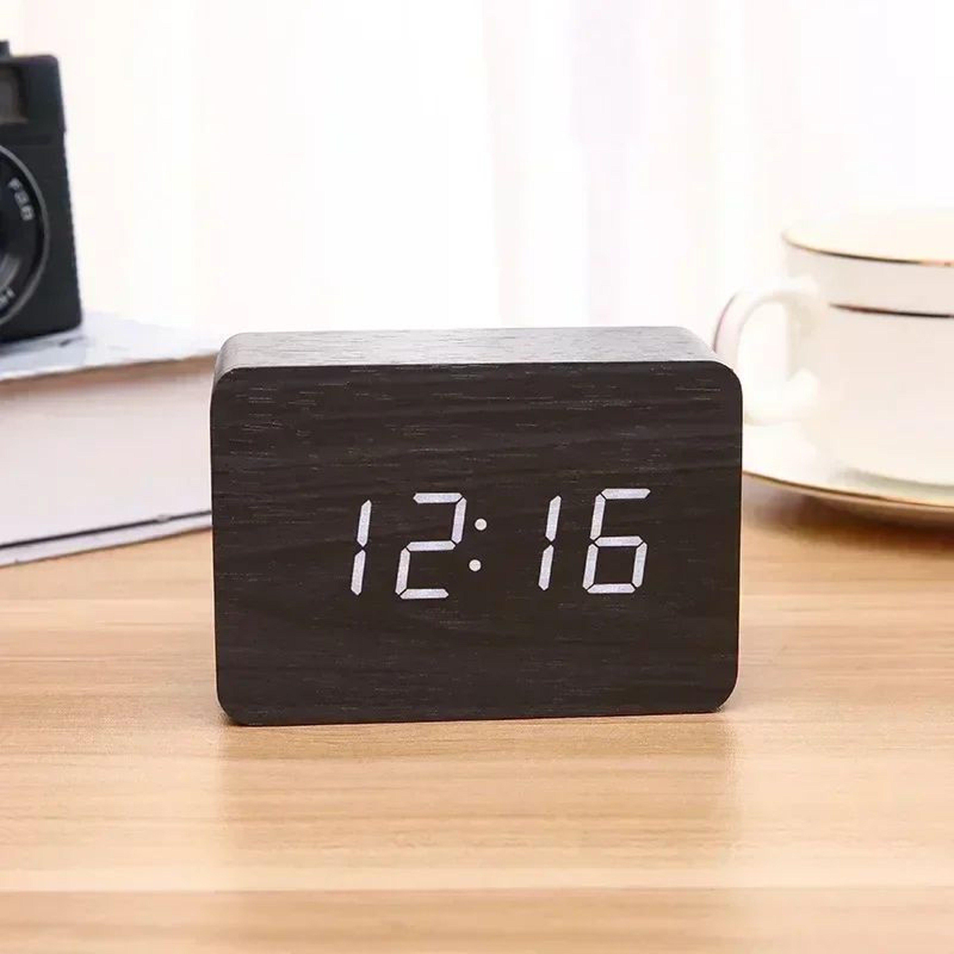 LED Wooden Digital Alarm Clock With Voice Control 2