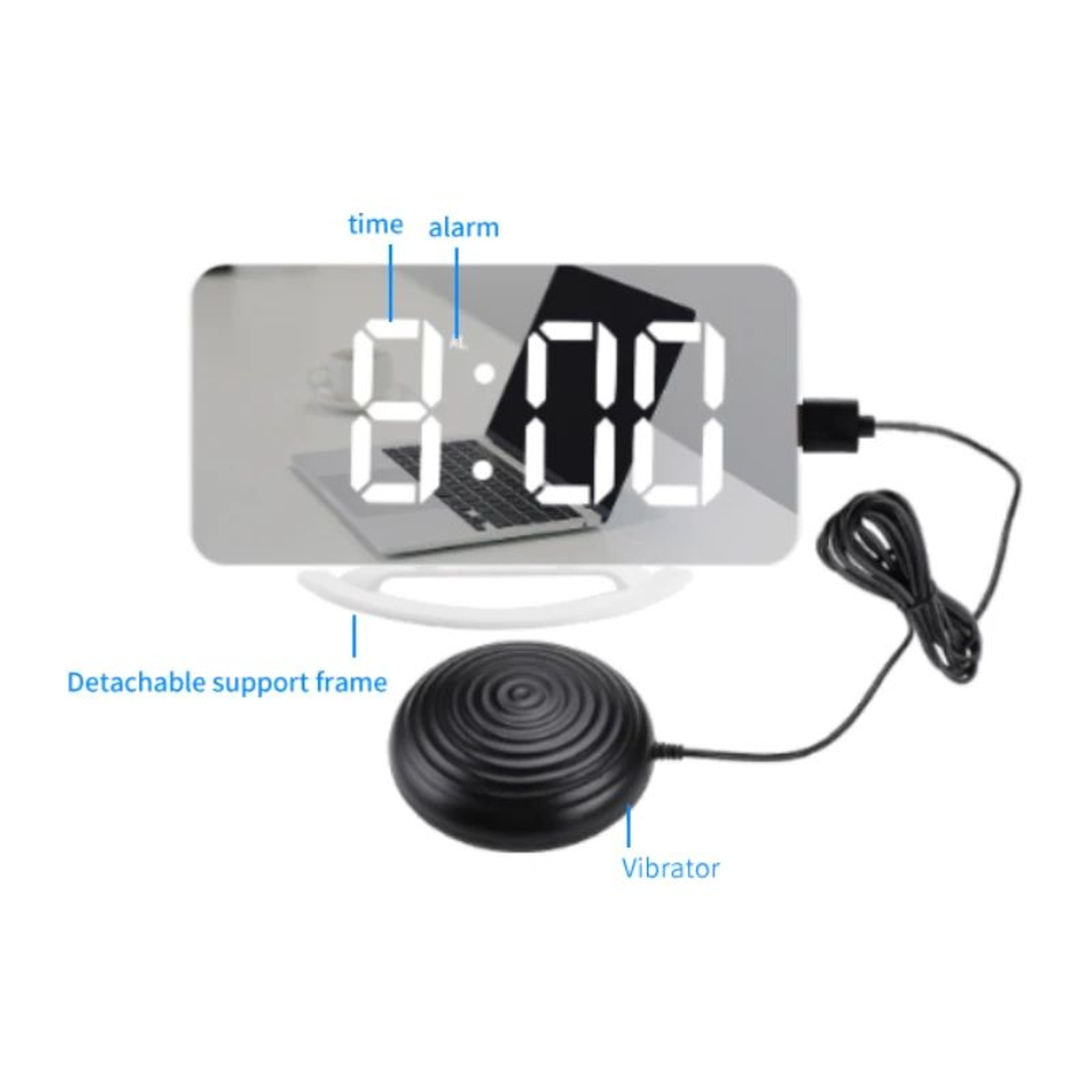 LED Mirror Alarm Clock With Strong Vibration Shaker 2