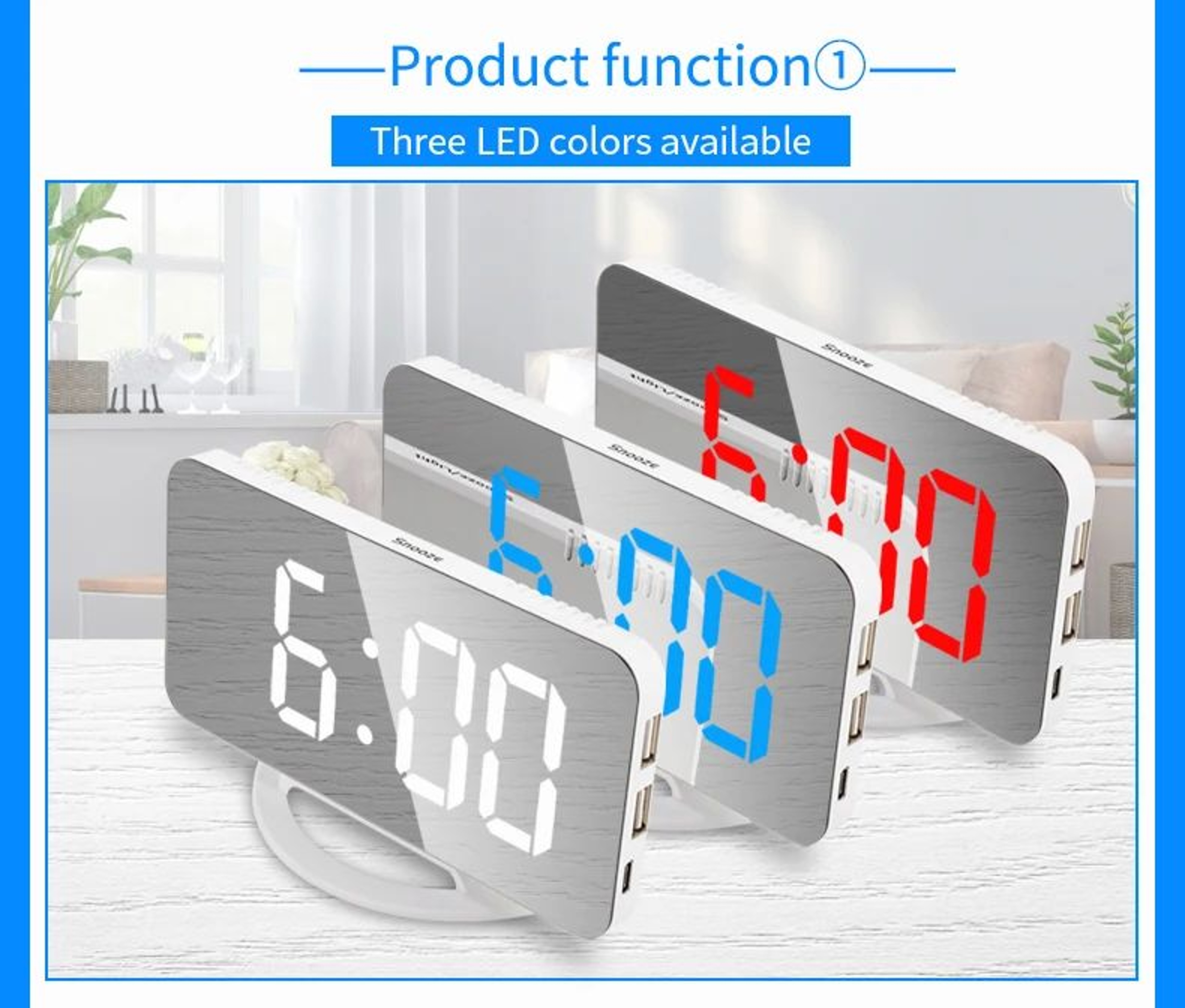 LED Mirror Alarm Clock With Strong Vibration Shaker 6
