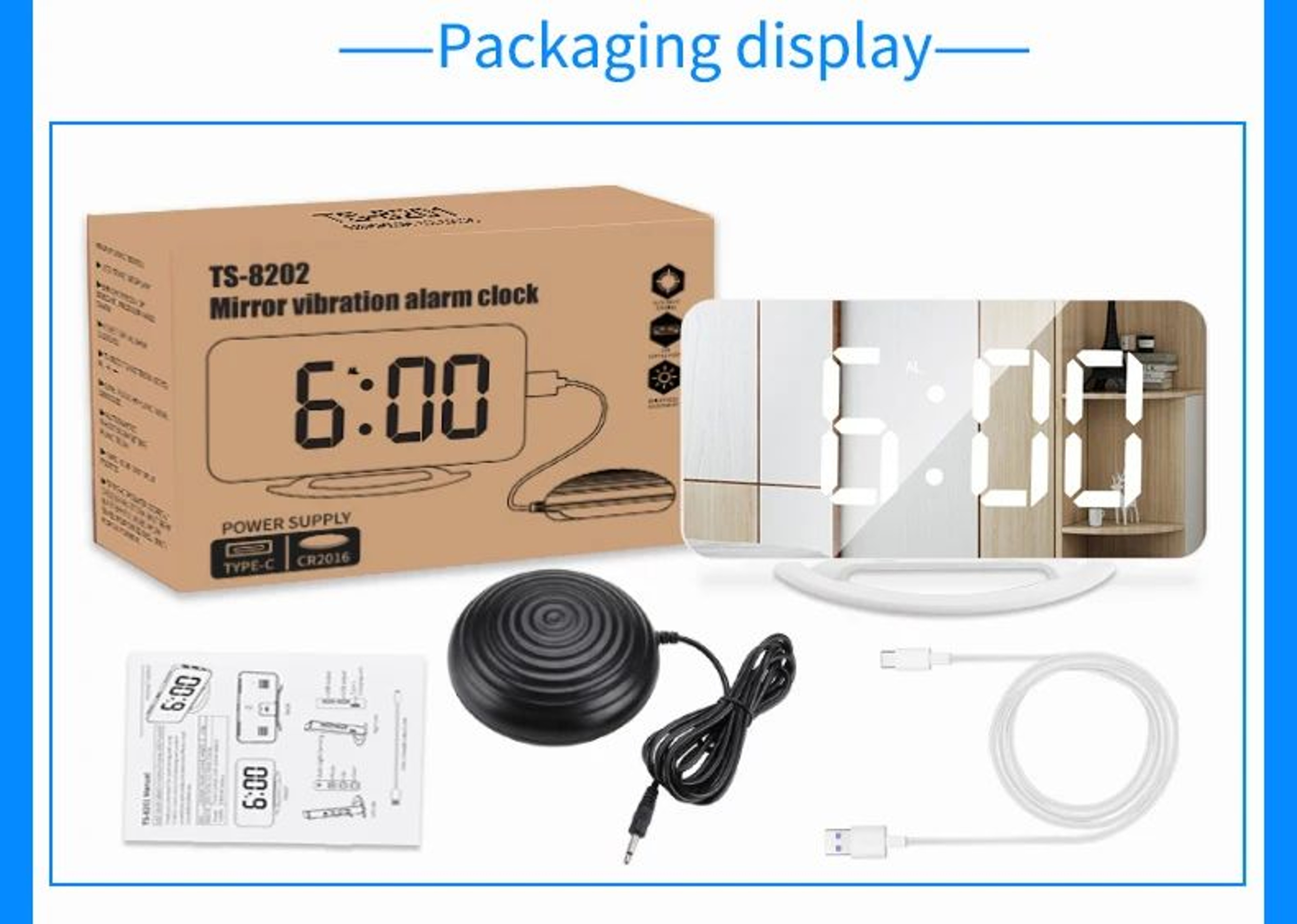 LED Mirror Alarm Clock With Strong Vibration Shaker 10
