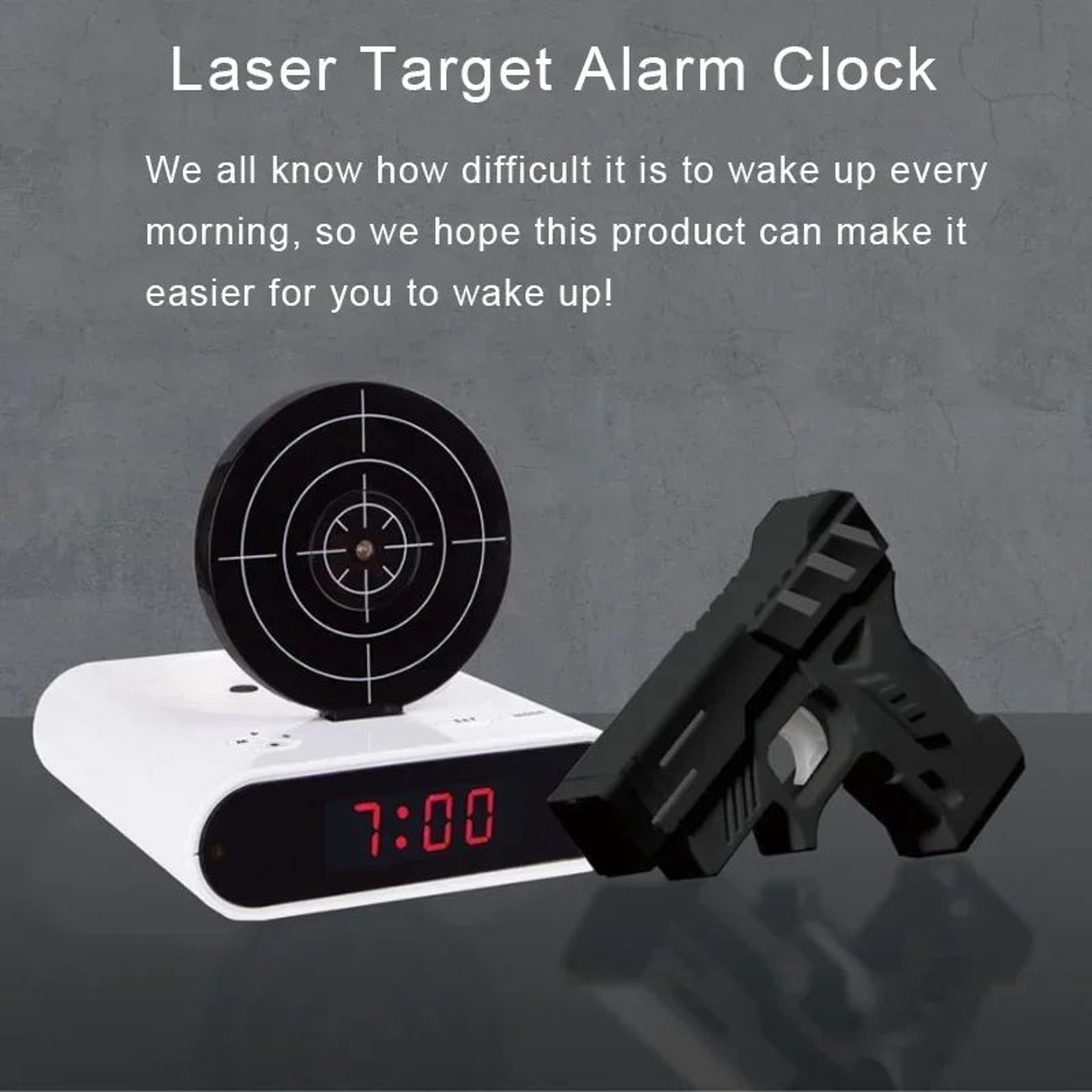 Target Shooting Digital Alarm Clock With LED Pistol 1