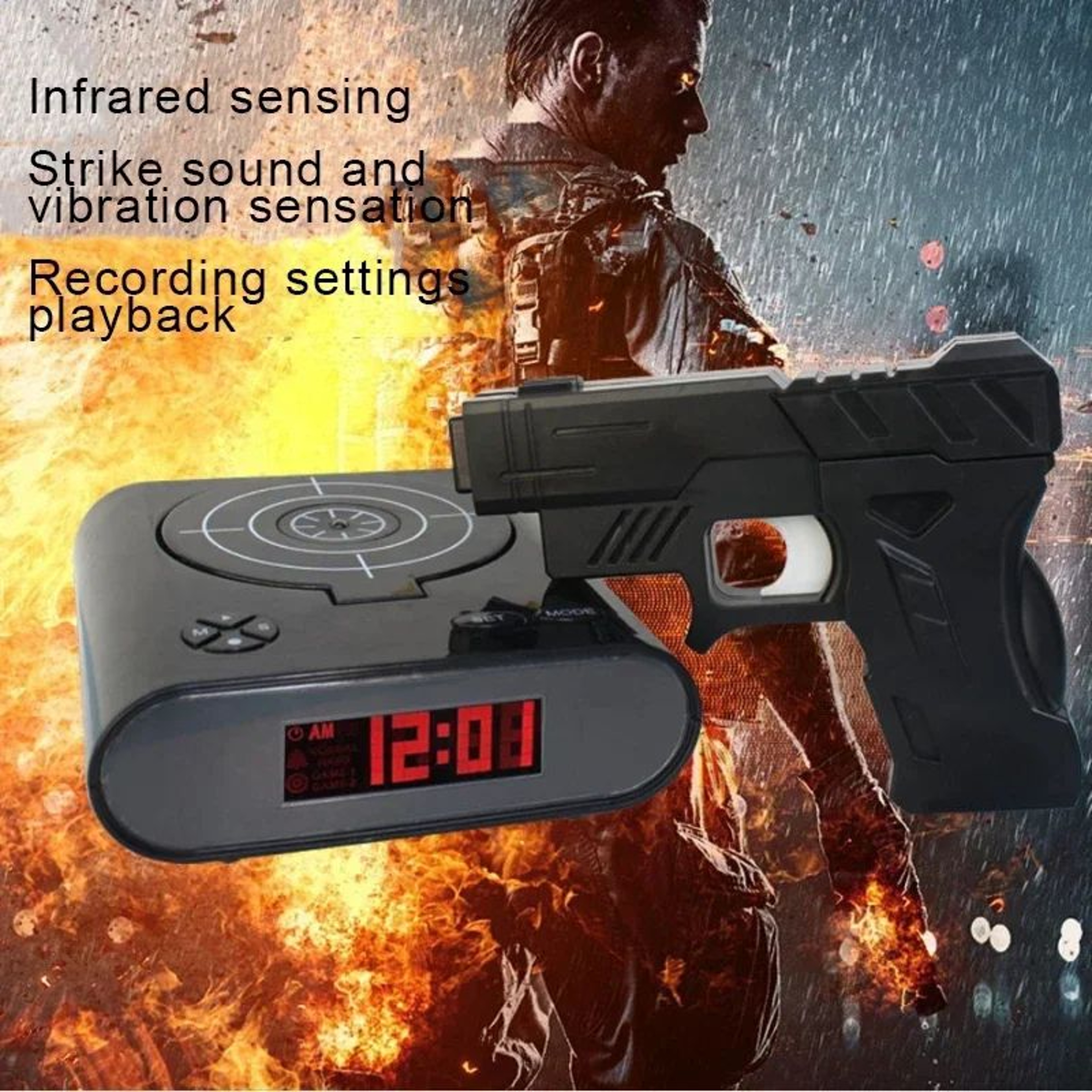 Target Shooting Digital Alarm Clock With LED Pistol 2