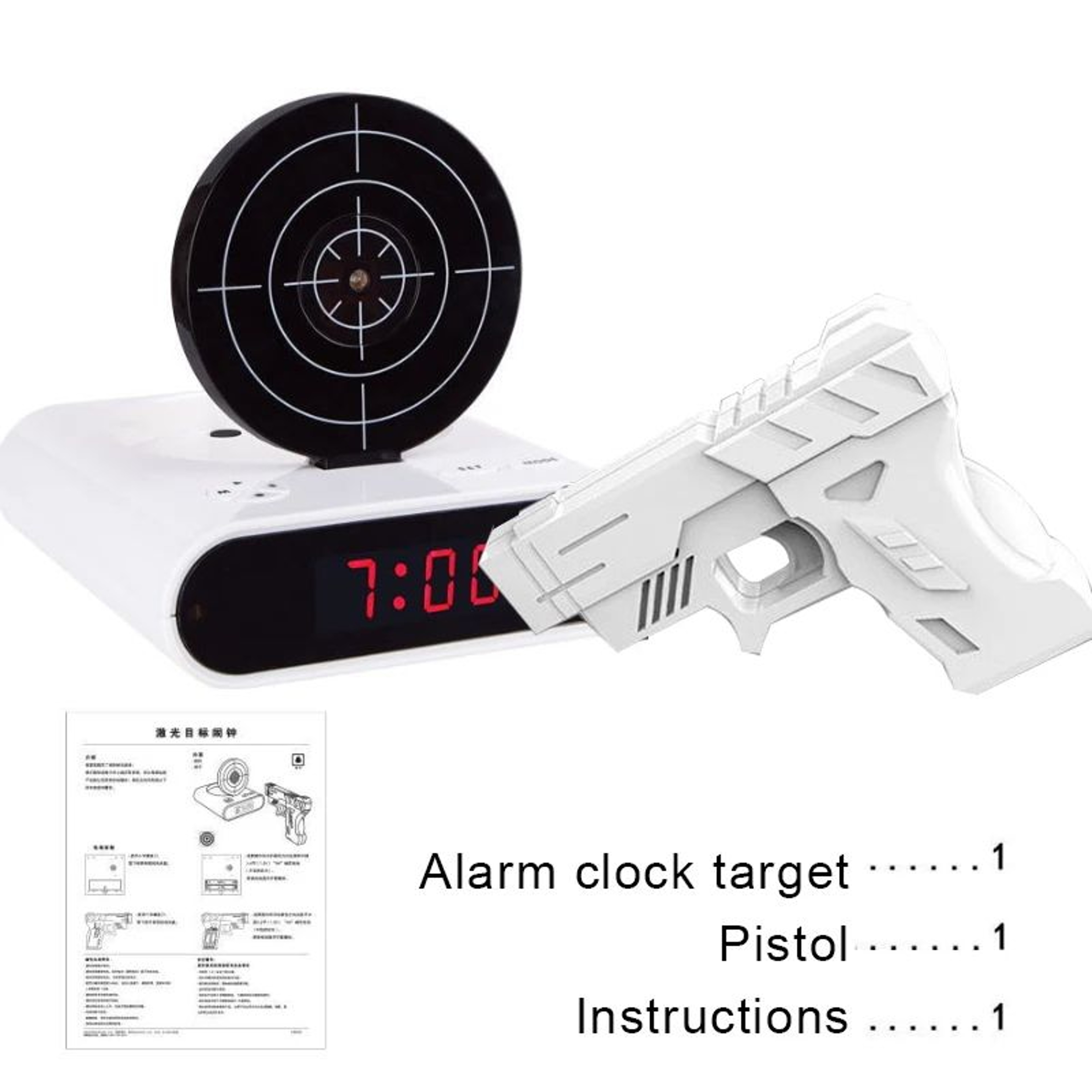Target Shooting Digital Alarm Clock With LED Pistol 6