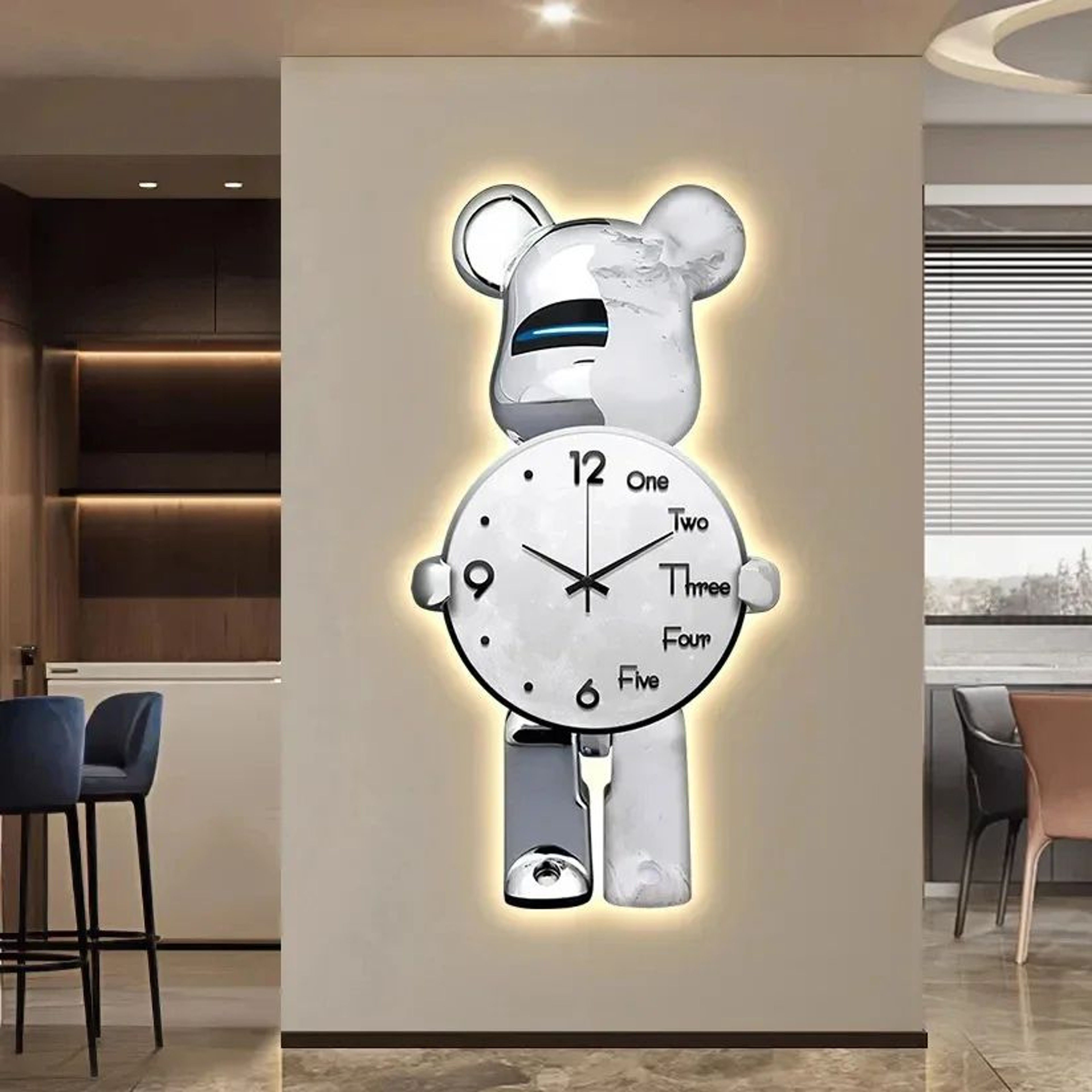 Aesthetic Bear LED Wall Clock With Decorative Light 10