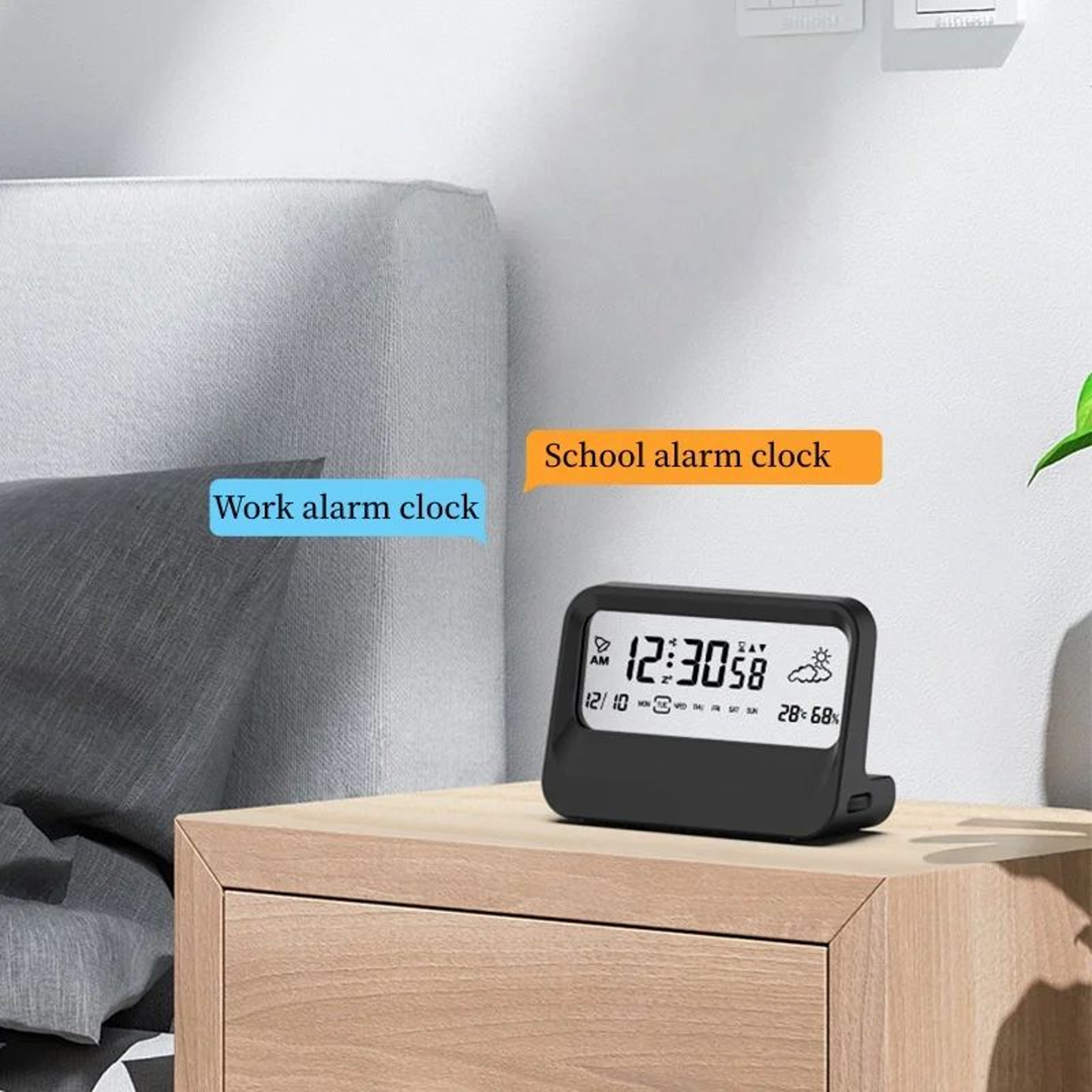 Digital LCD Alarm Clock With Temperature Humidity And Countdown 3