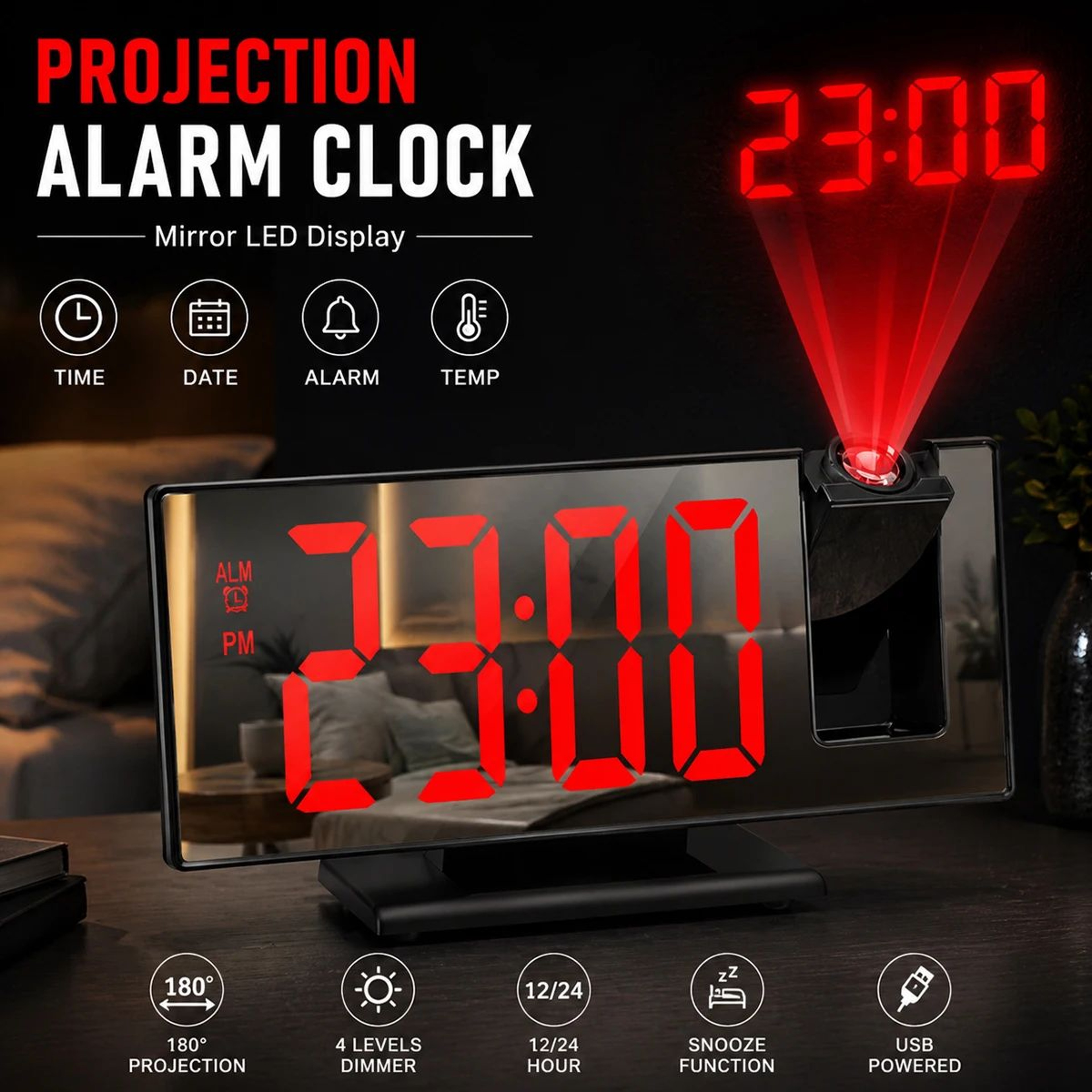 Digital Projection Alarm Clock With Temperature And Night Mode 0