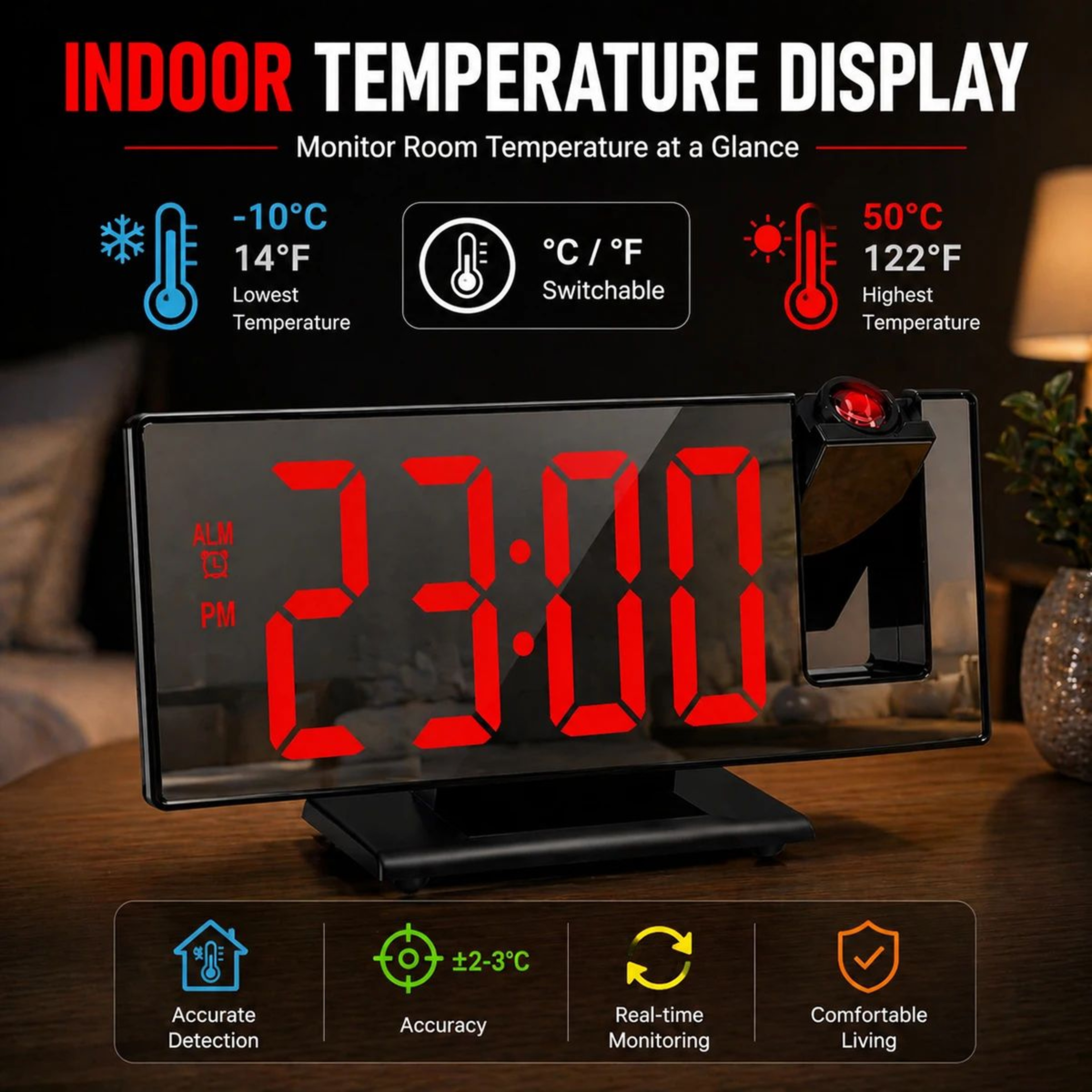 Digital Projection Alarm Clock With Temperature And Night Mode 2