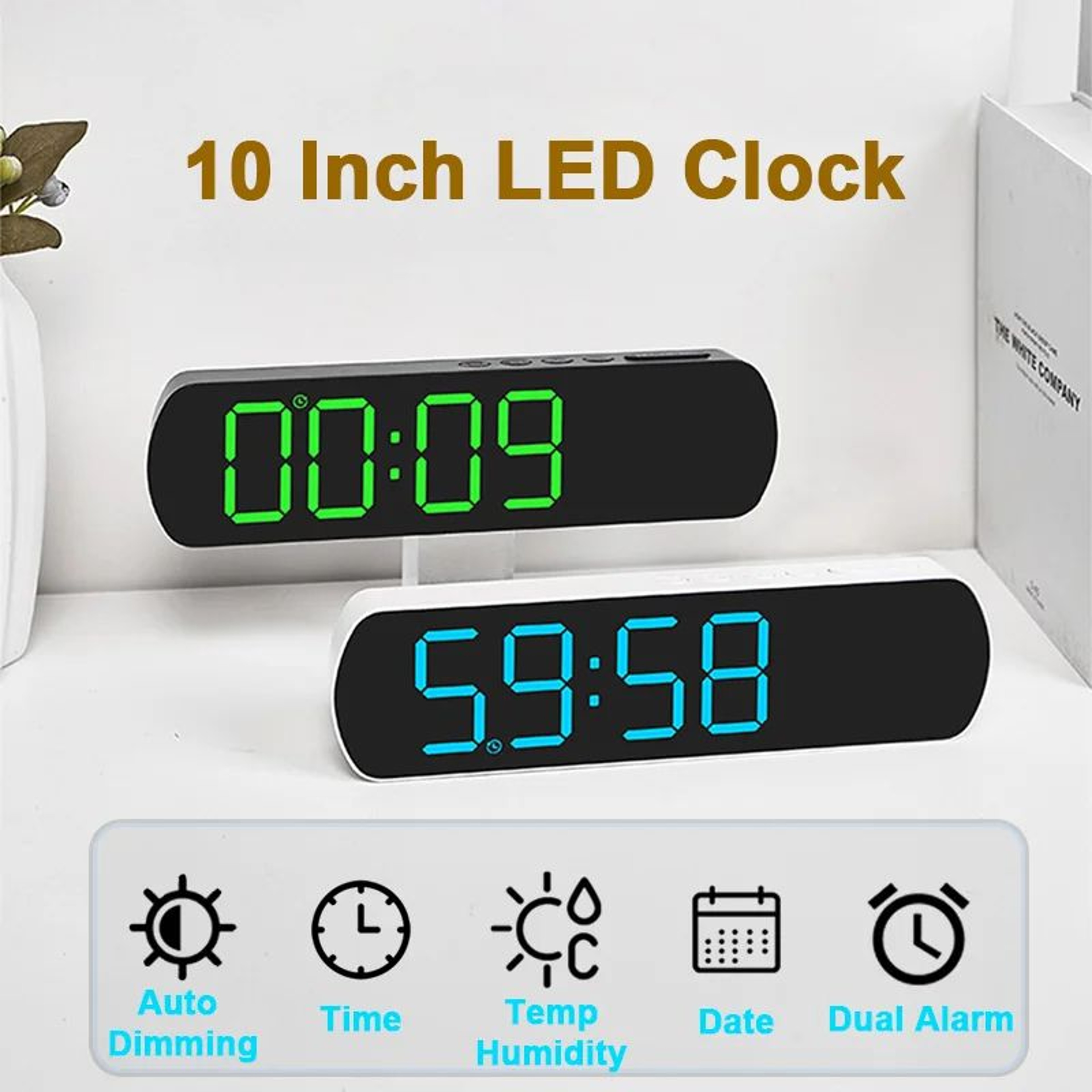10 Inch LED Digital Alarm Clock With Temperature Humidity And Dual Alarm 0
