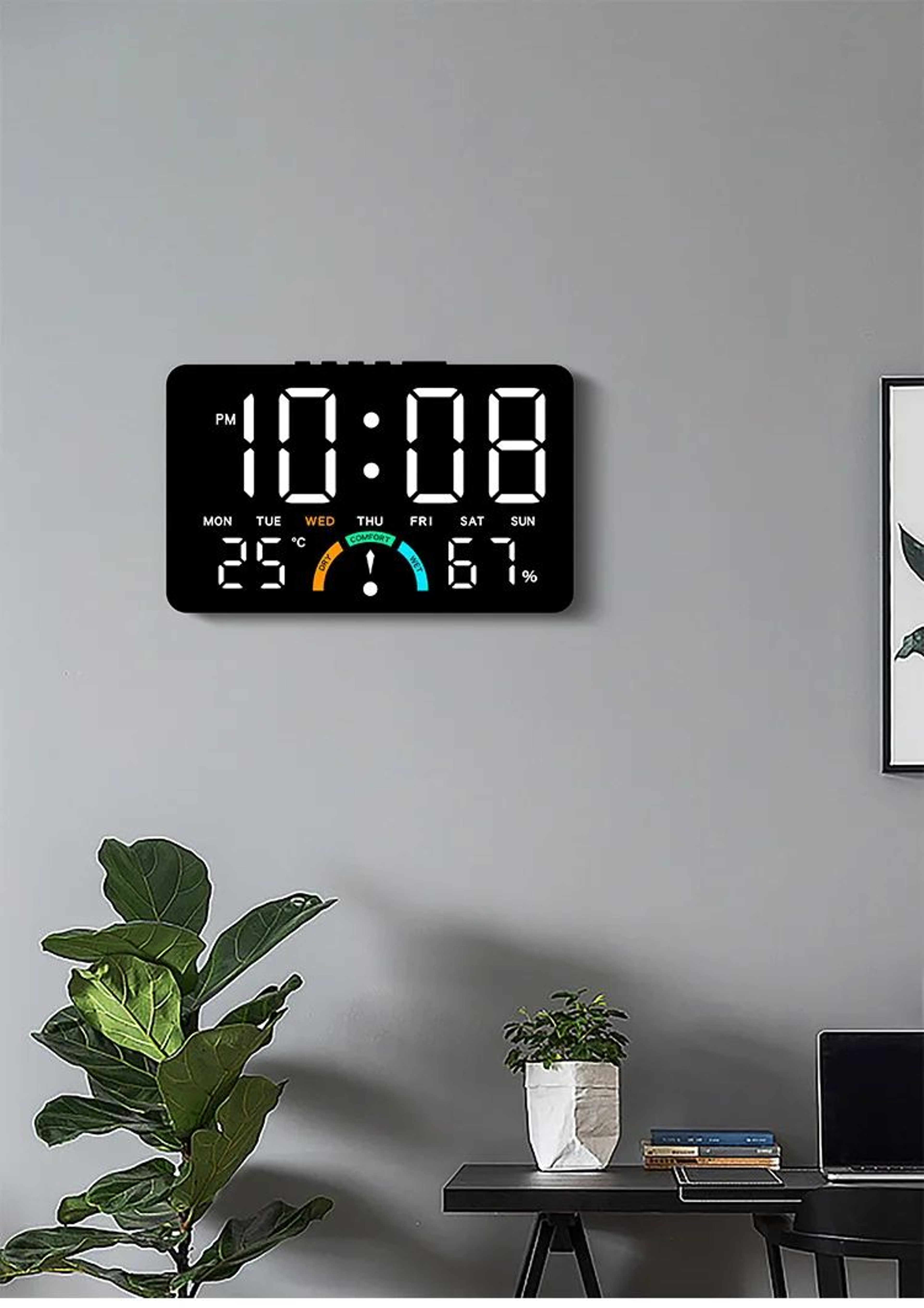 Wide Screen Digital Wall And Desk Clock With Temperature Humidity 4