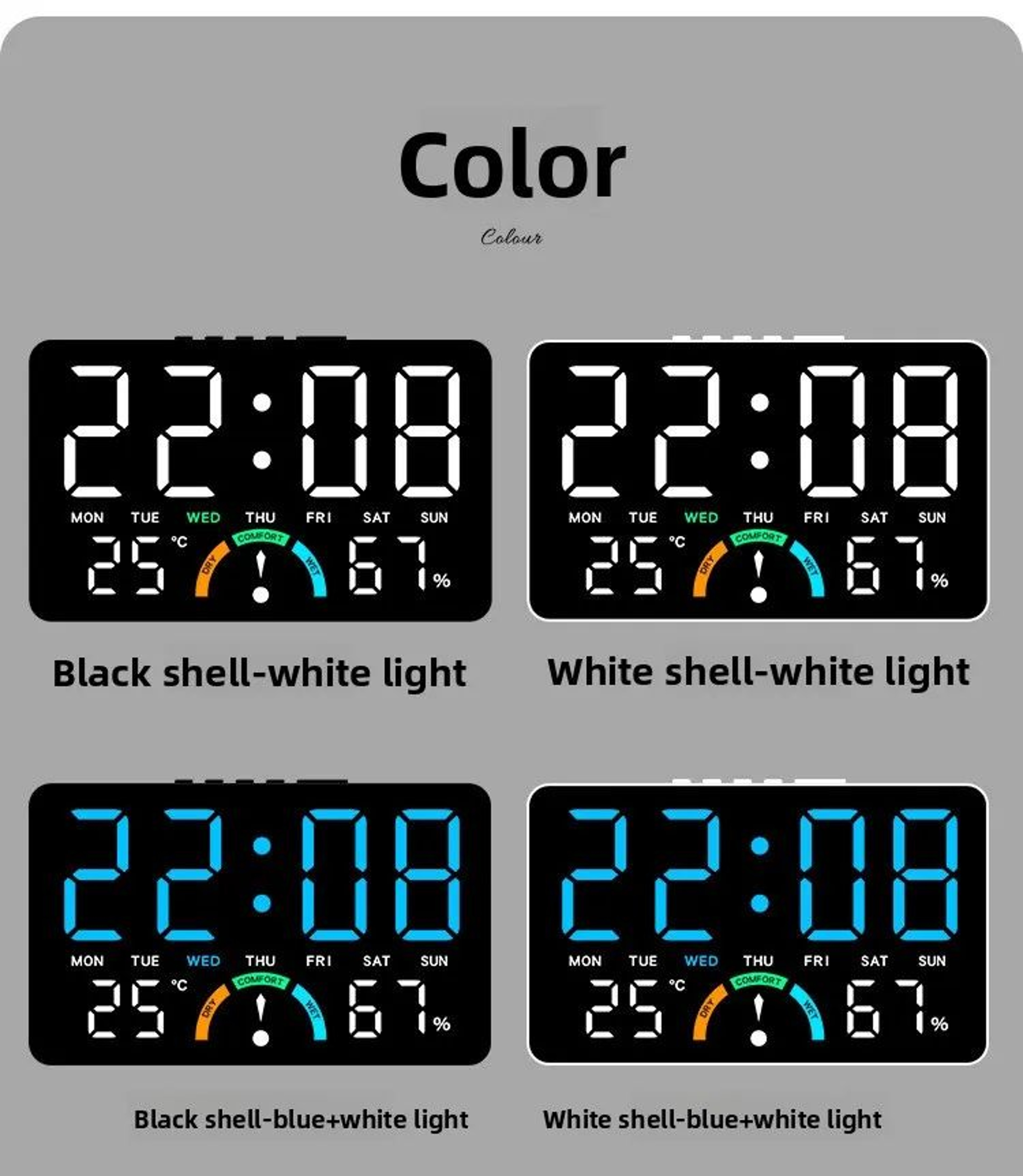 Wide Screen Digital Wall And Desk Clock With Temperature Humidity 2