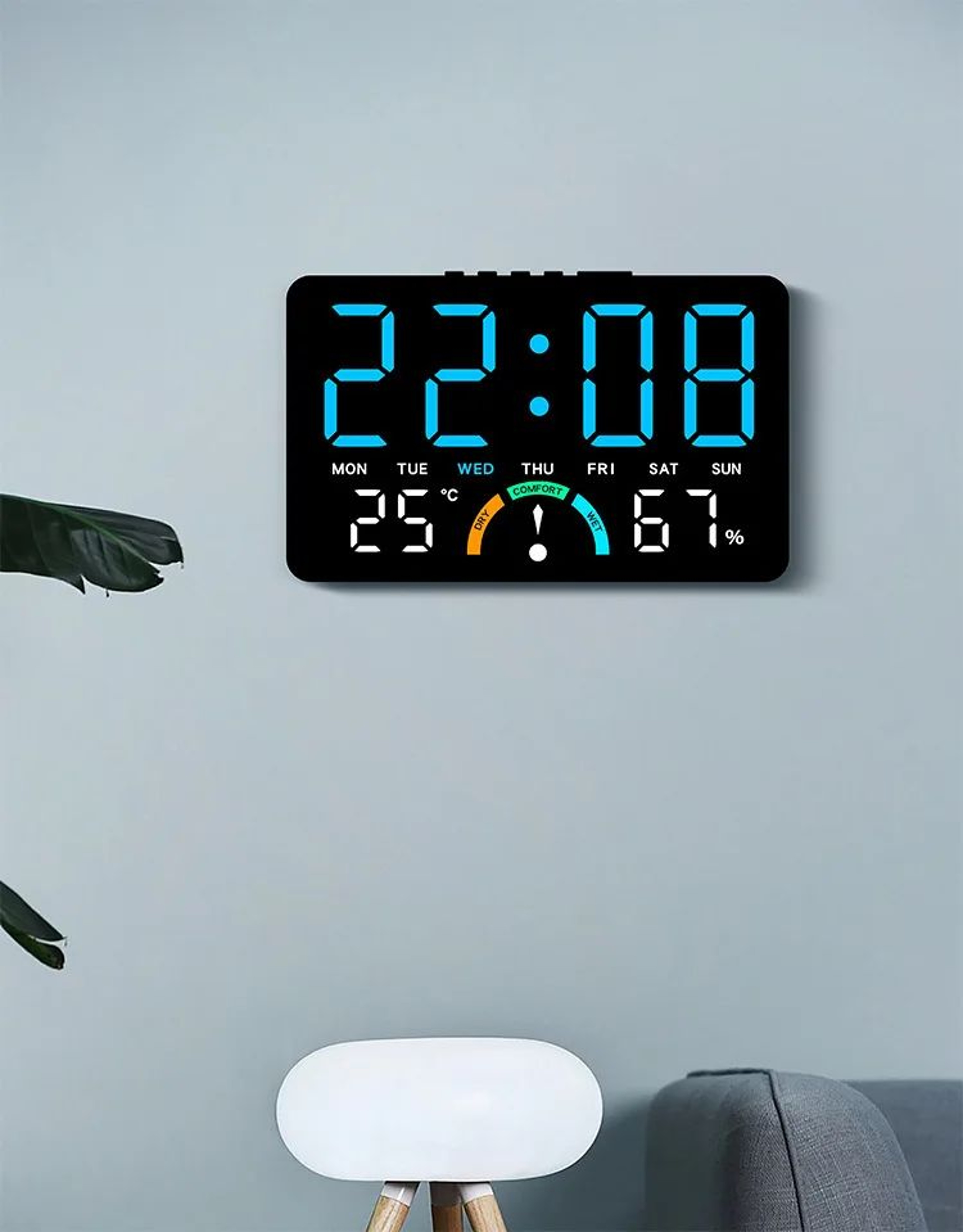 Wide Screen Digital Wall And Desk Clock With Temperature Humidity 3