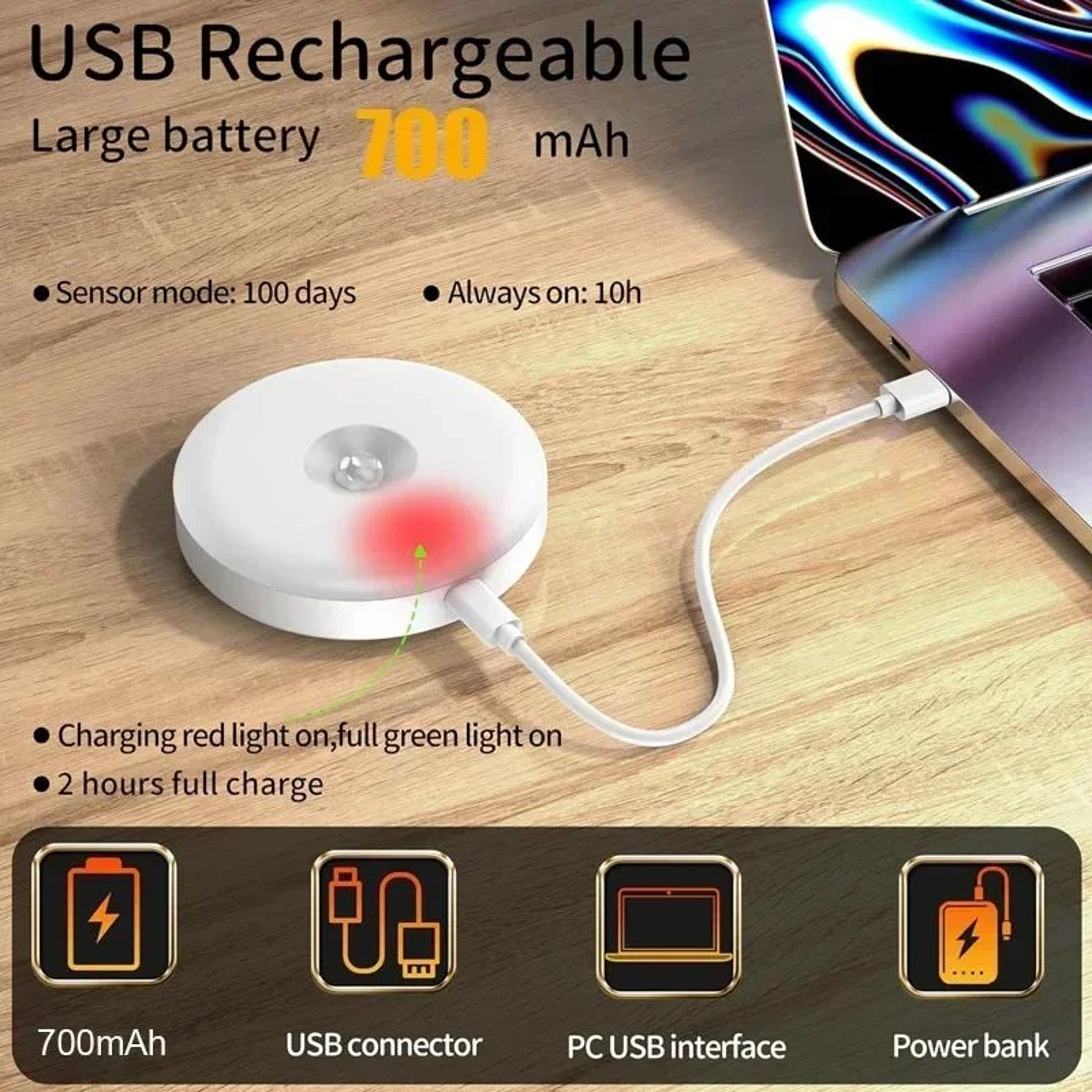 Rechargeable PIR Motion Sensor RGB LED Night Light 2