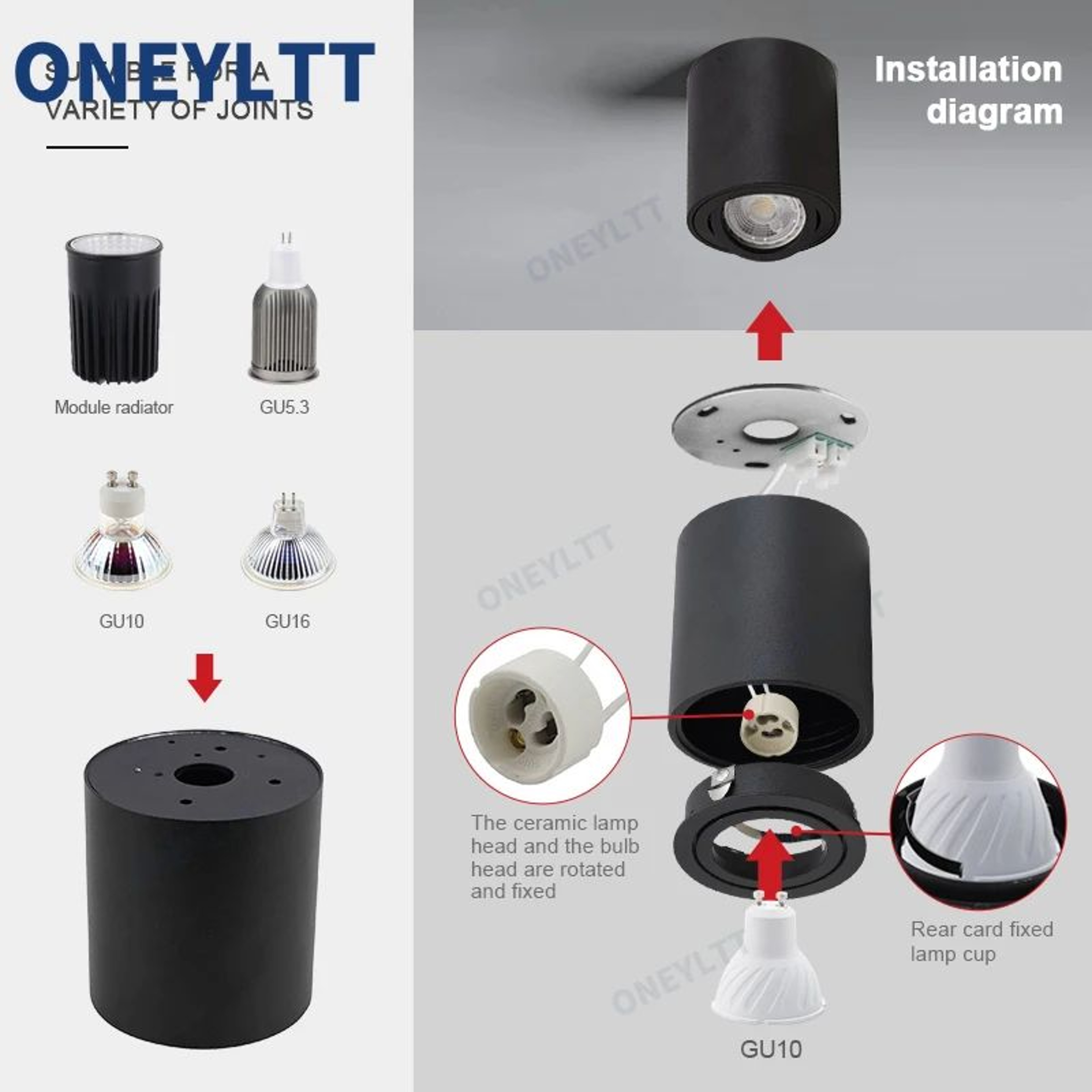 Round GU10 Surface Mounted Ceiling Spotlight Fixture 5