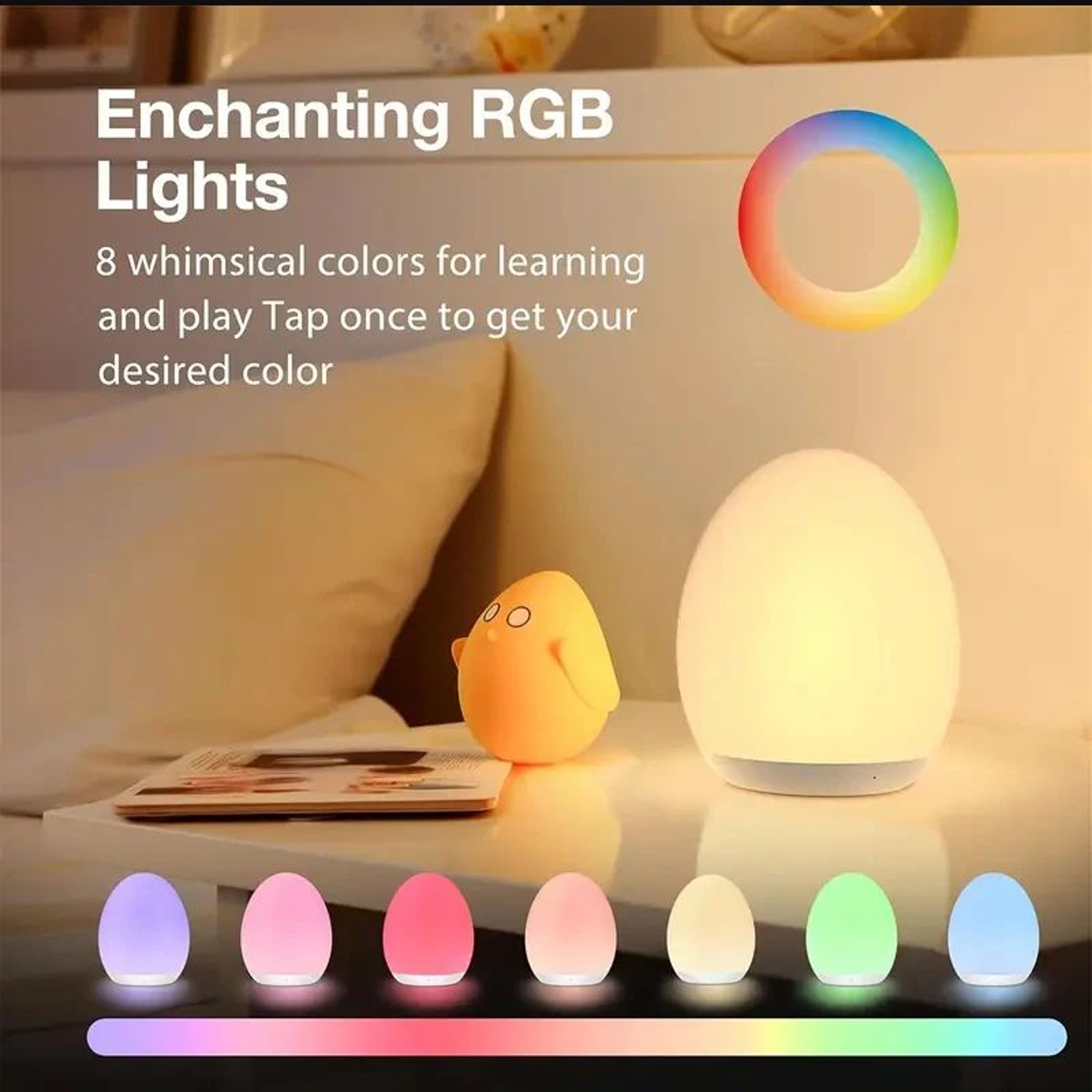 Rechargeable RGB Egg Shape Touch Night Light 1