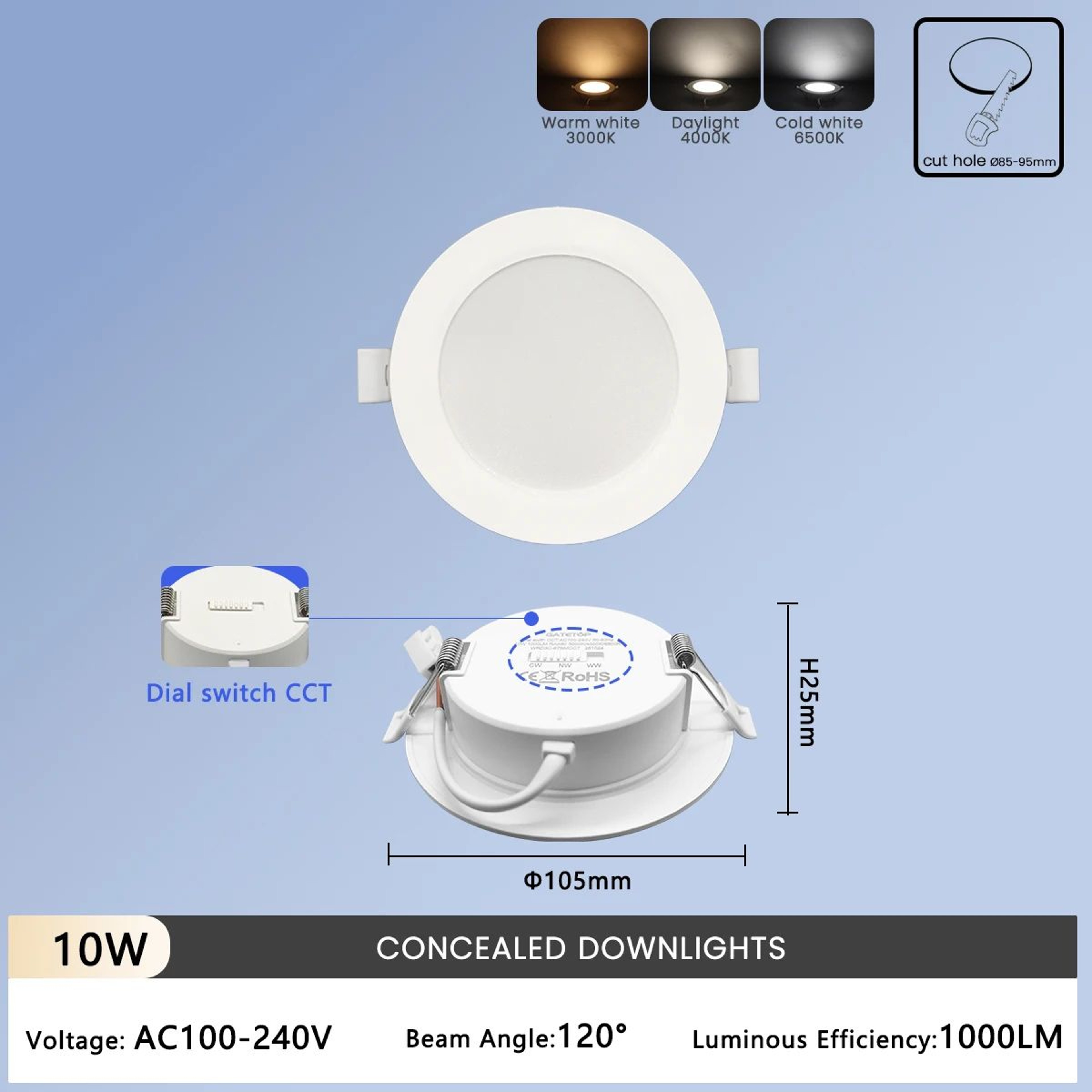 Recessed Round LED Downlight With Adjustable CCT 7