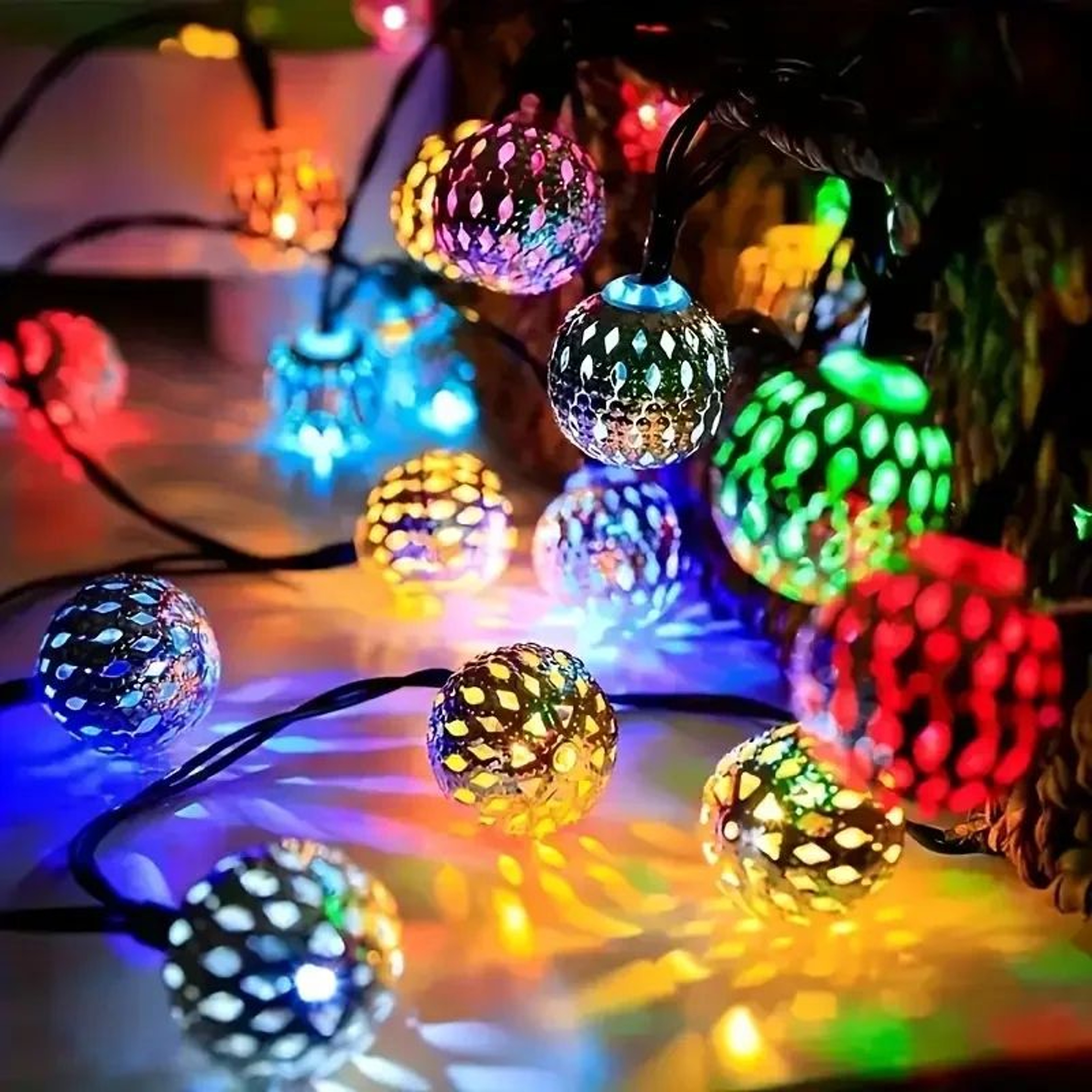 Solar Moroccan Ball LED String Lights For Outdoor Decor 4