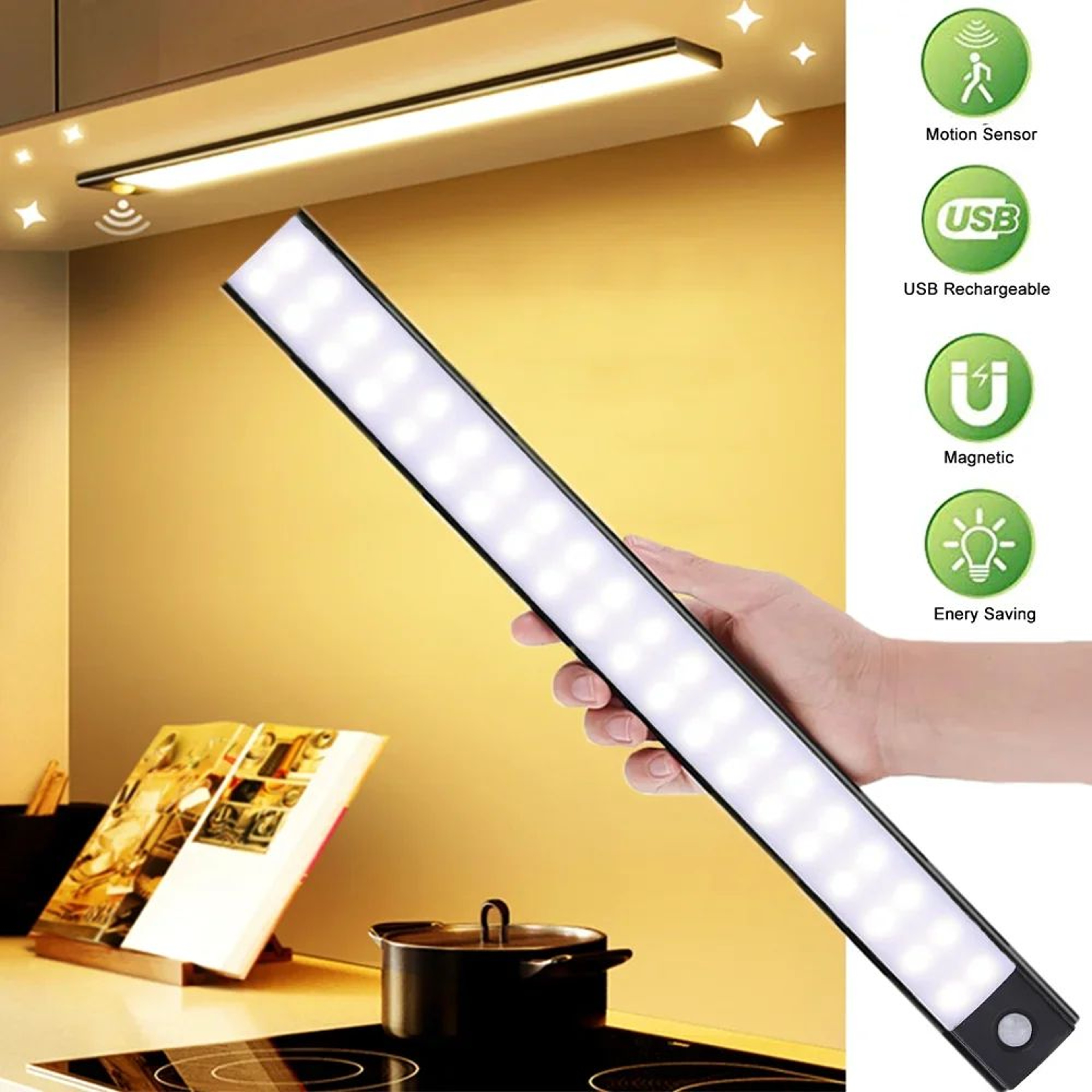 Rechargeable Motion Sensor LED Cabinet Light Suitable For Kitchen Wardrobe Cabinet Lighting 0