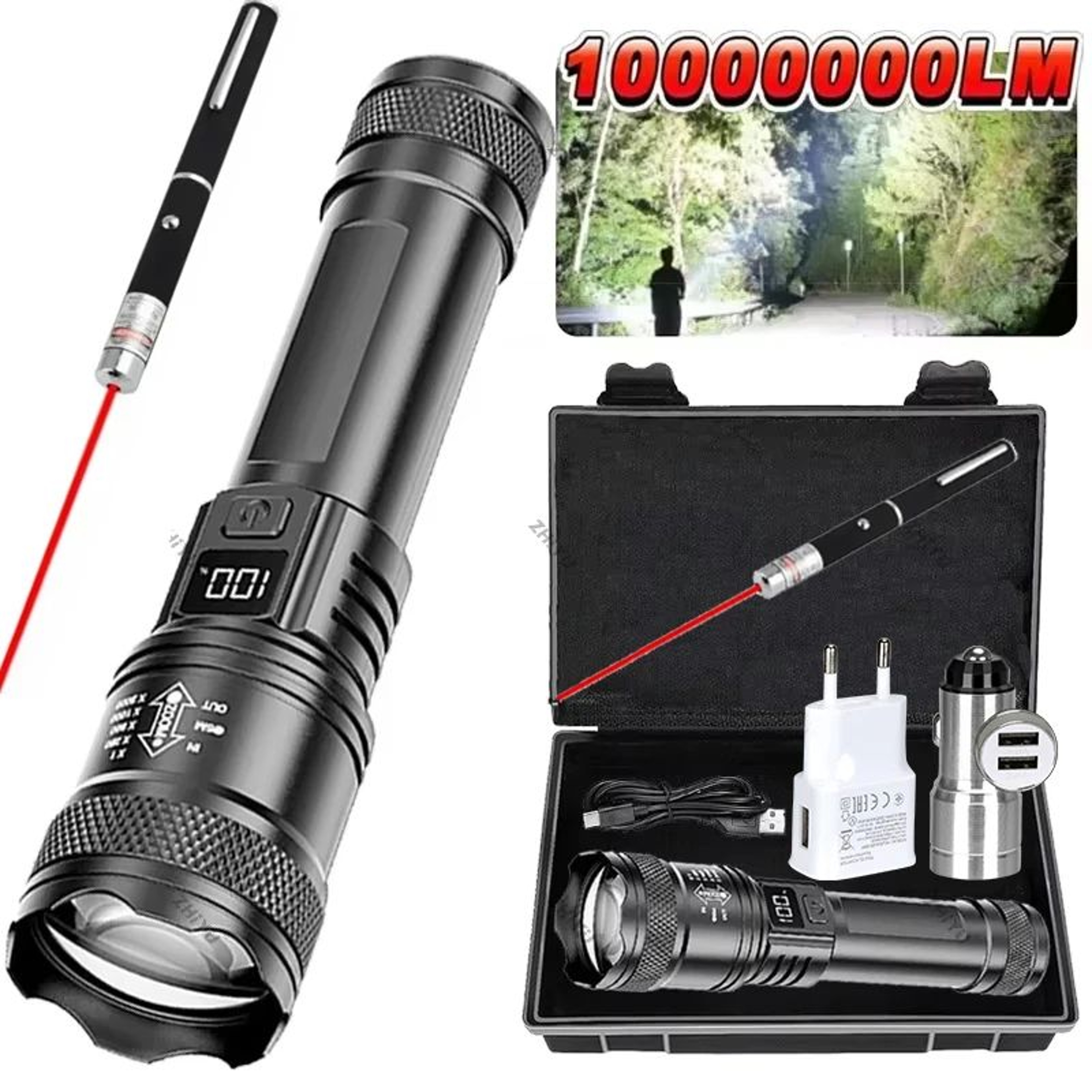 Super Bright Rechargeable LED Zoom Flashlight With LCD Display 0