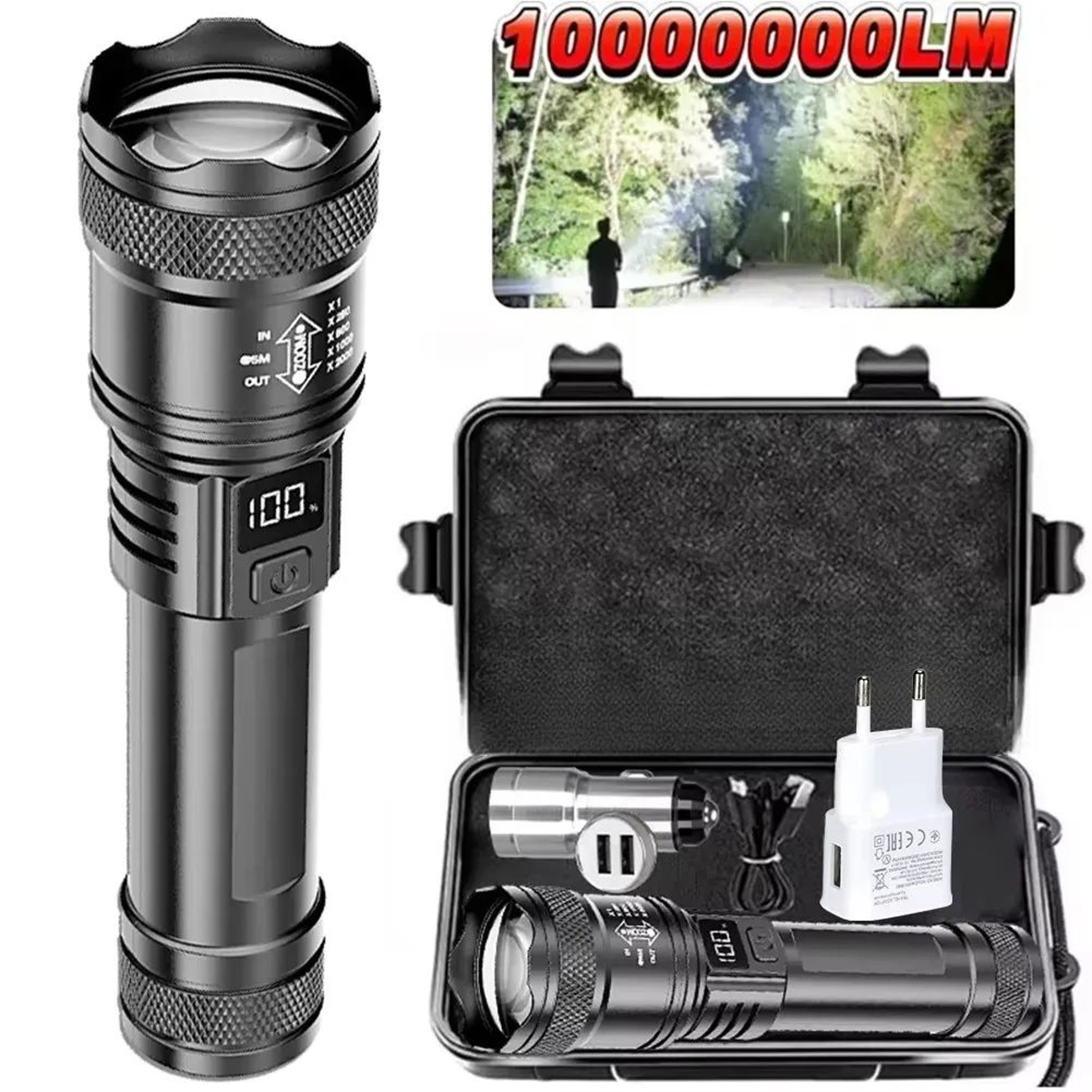 Super Bright Rechargeable LED Zoom Flashlight With LCD Display 9