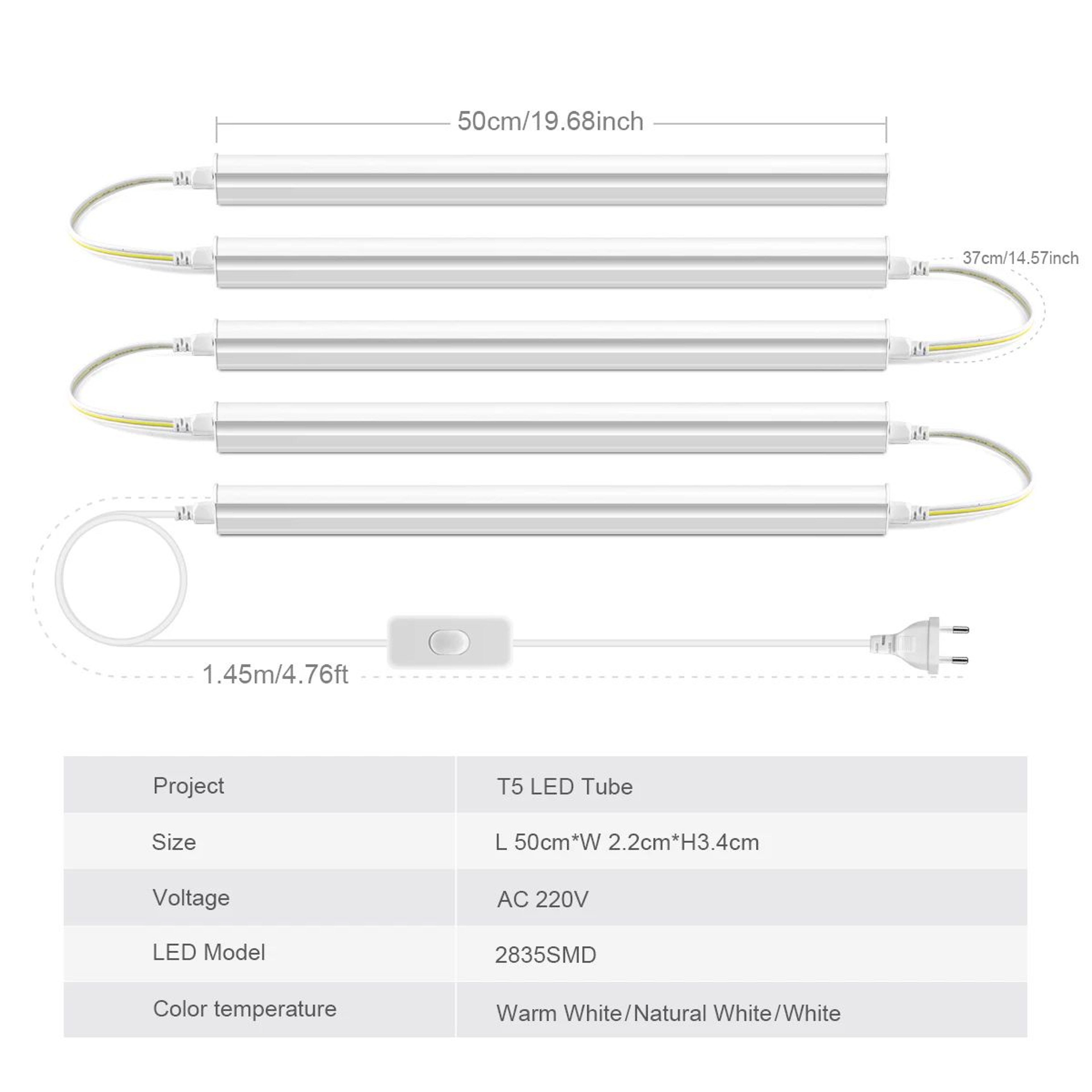 50CM 15W LED T5 Wall Light With EU Plug Power Cord 1