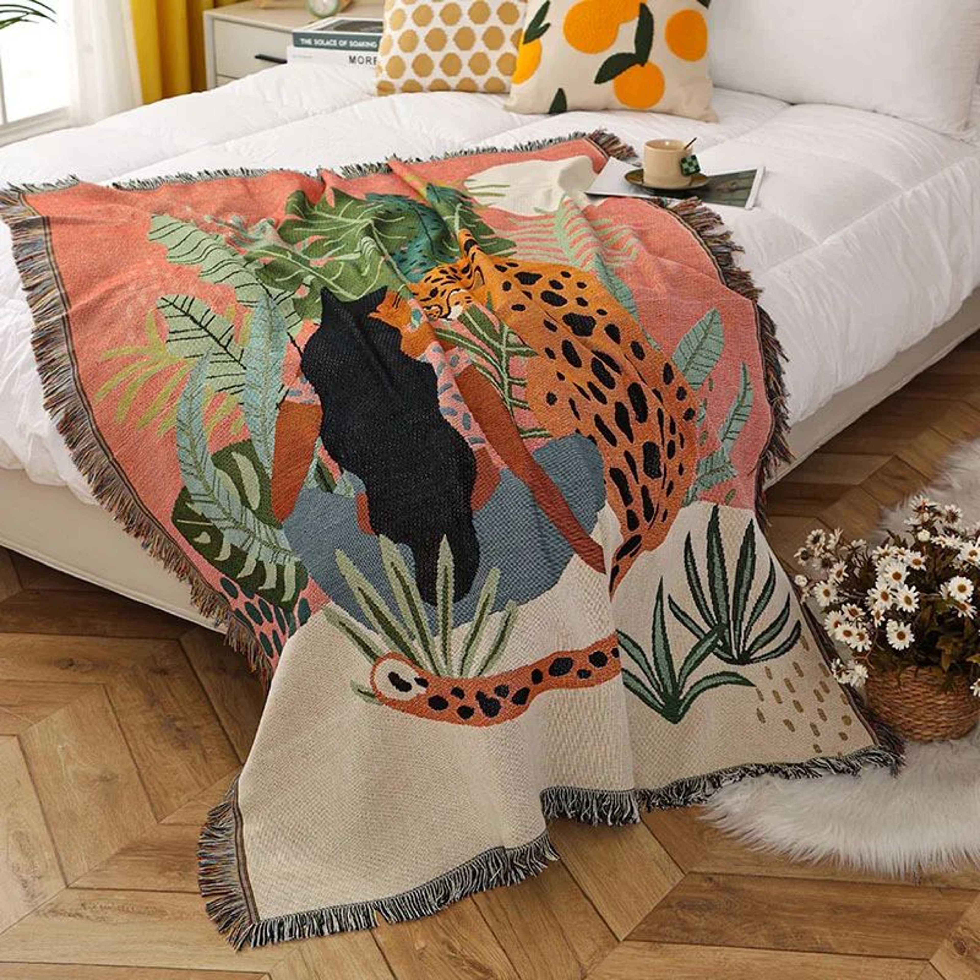 Women Leopard Tassel Multifunction Throw Blanket 6