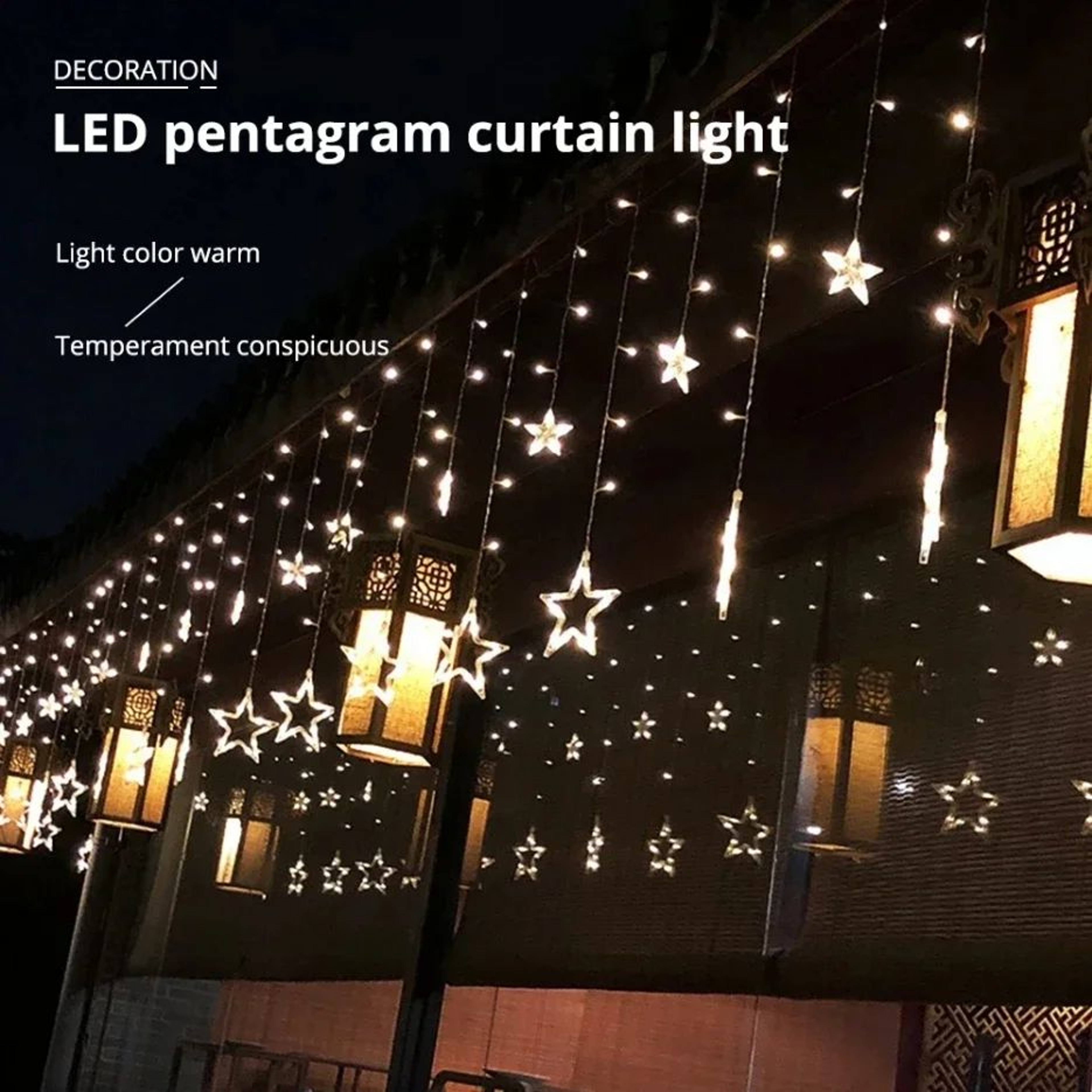 LED Pentagram Curtain String Lights With Remote Control 1