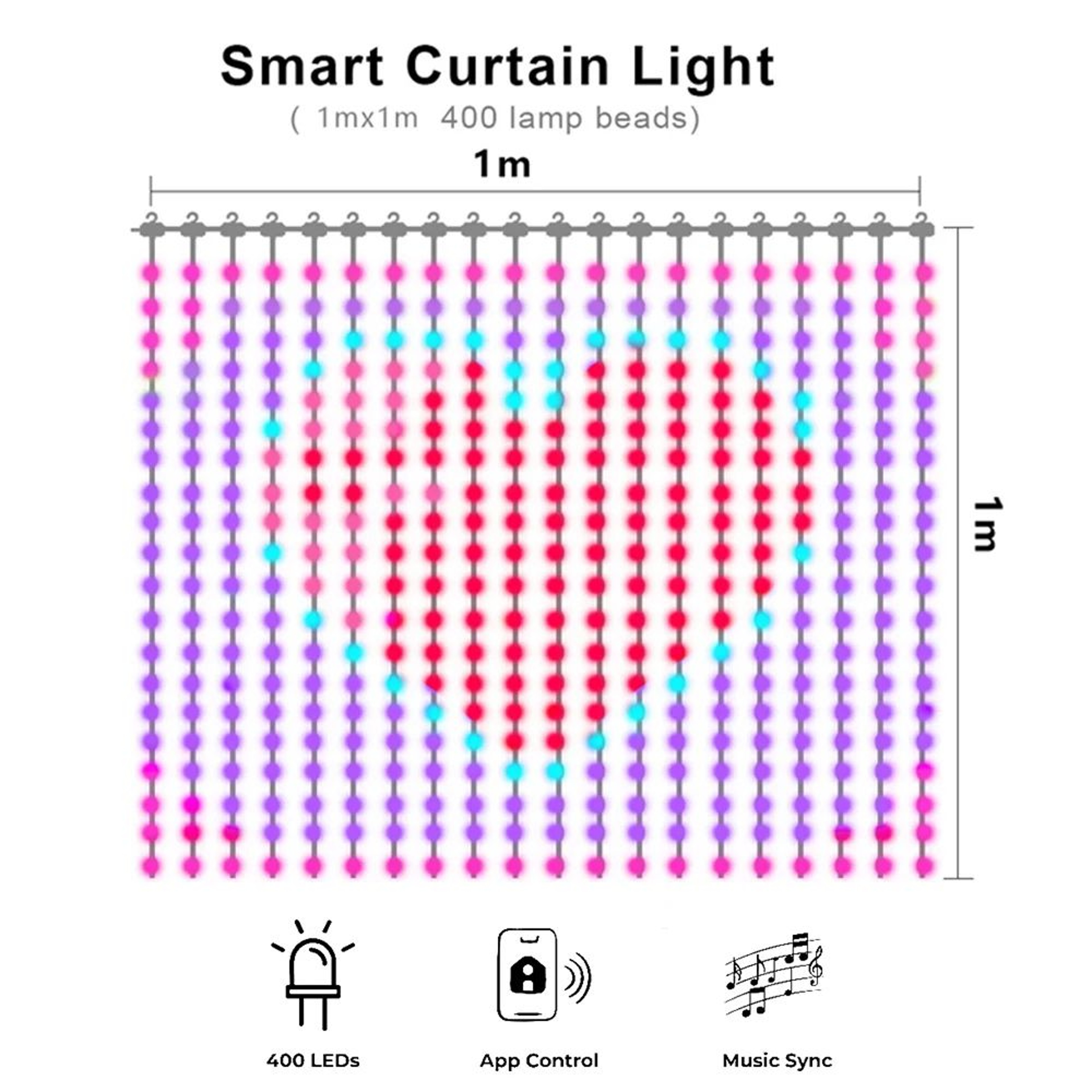 Smart Waterproof LED Curtain Lights With Music Sync 8