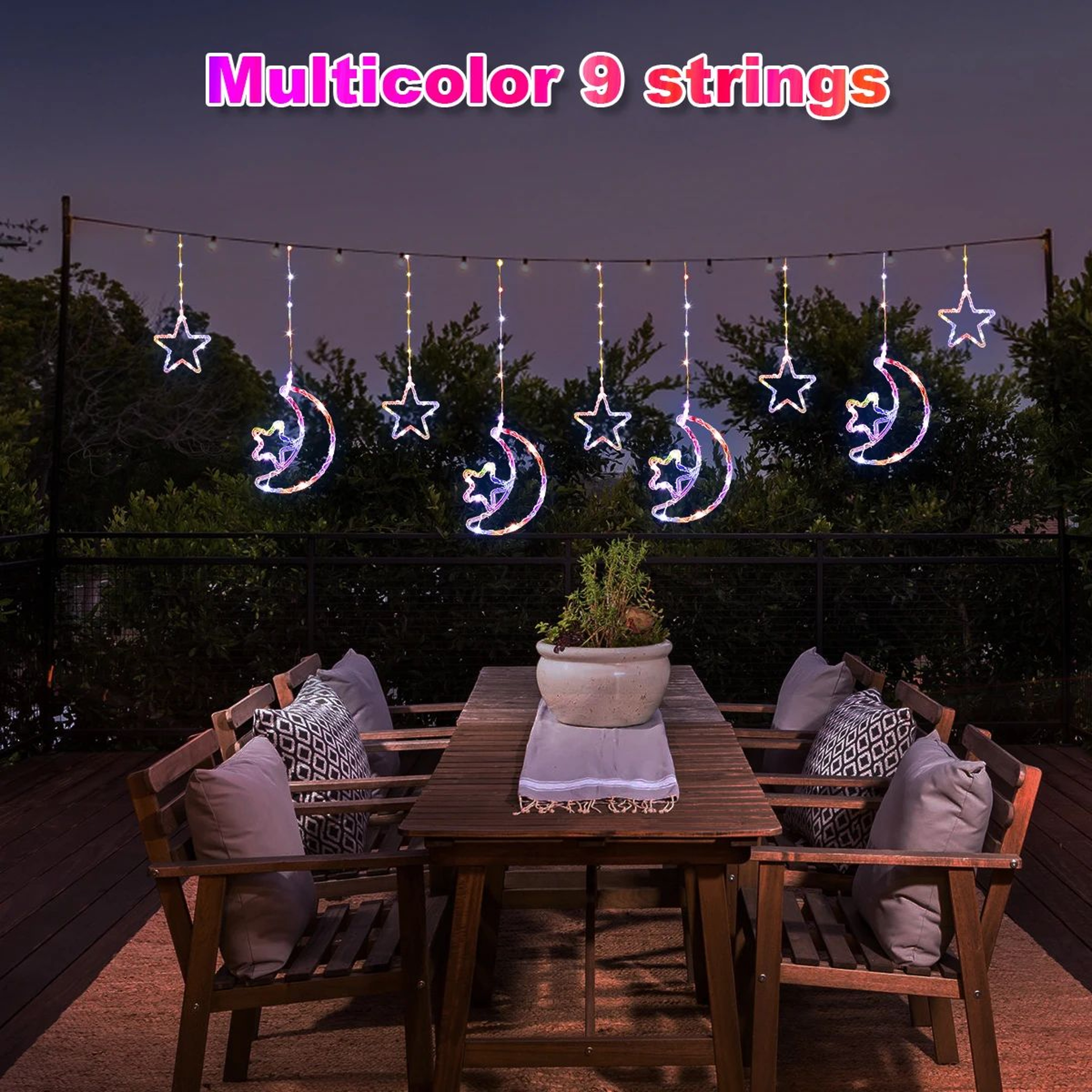Solar Moon Star Curtain Lights For Outdoor Decor 6