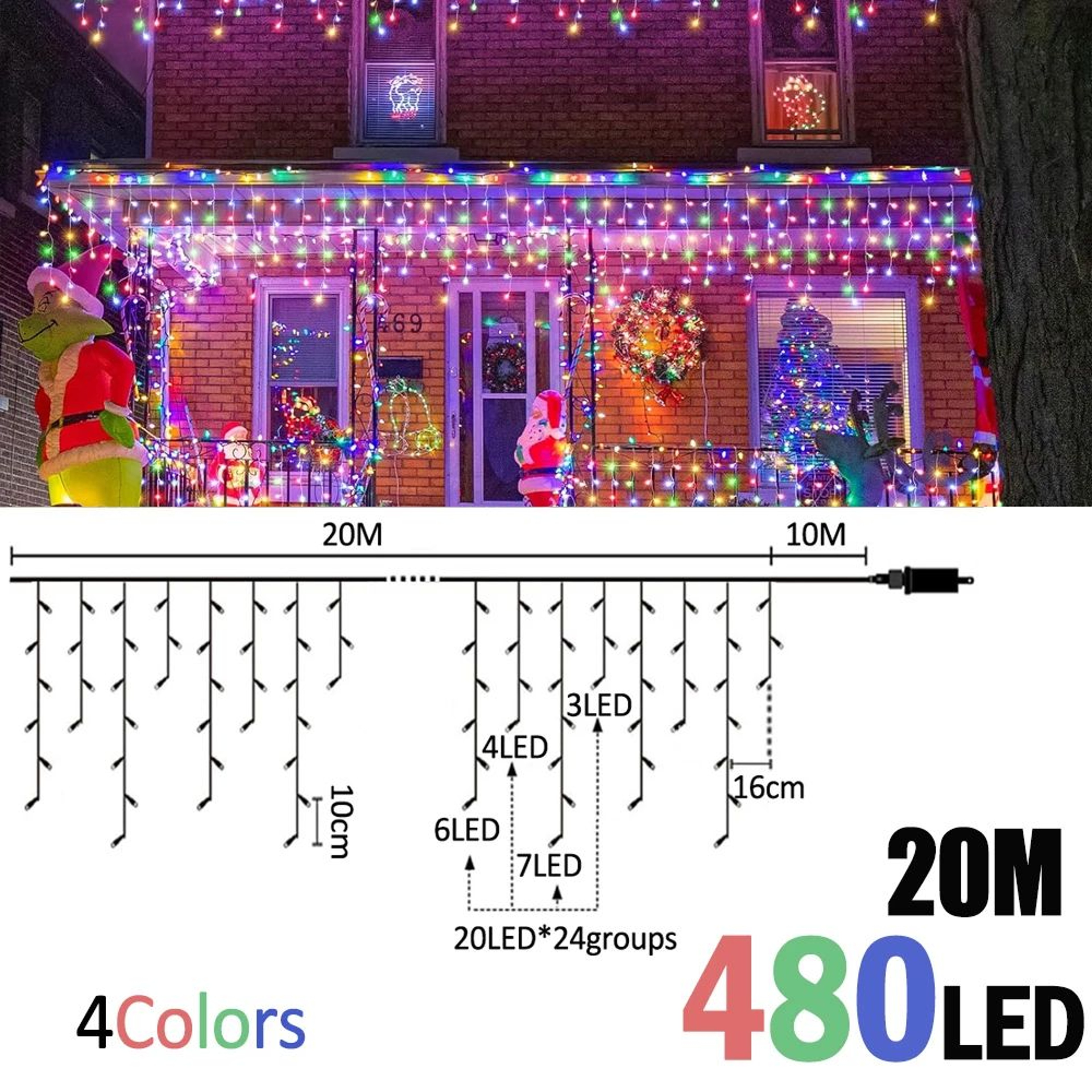 Waterproof LED Icicle String Lights For Outdoor Decor 10