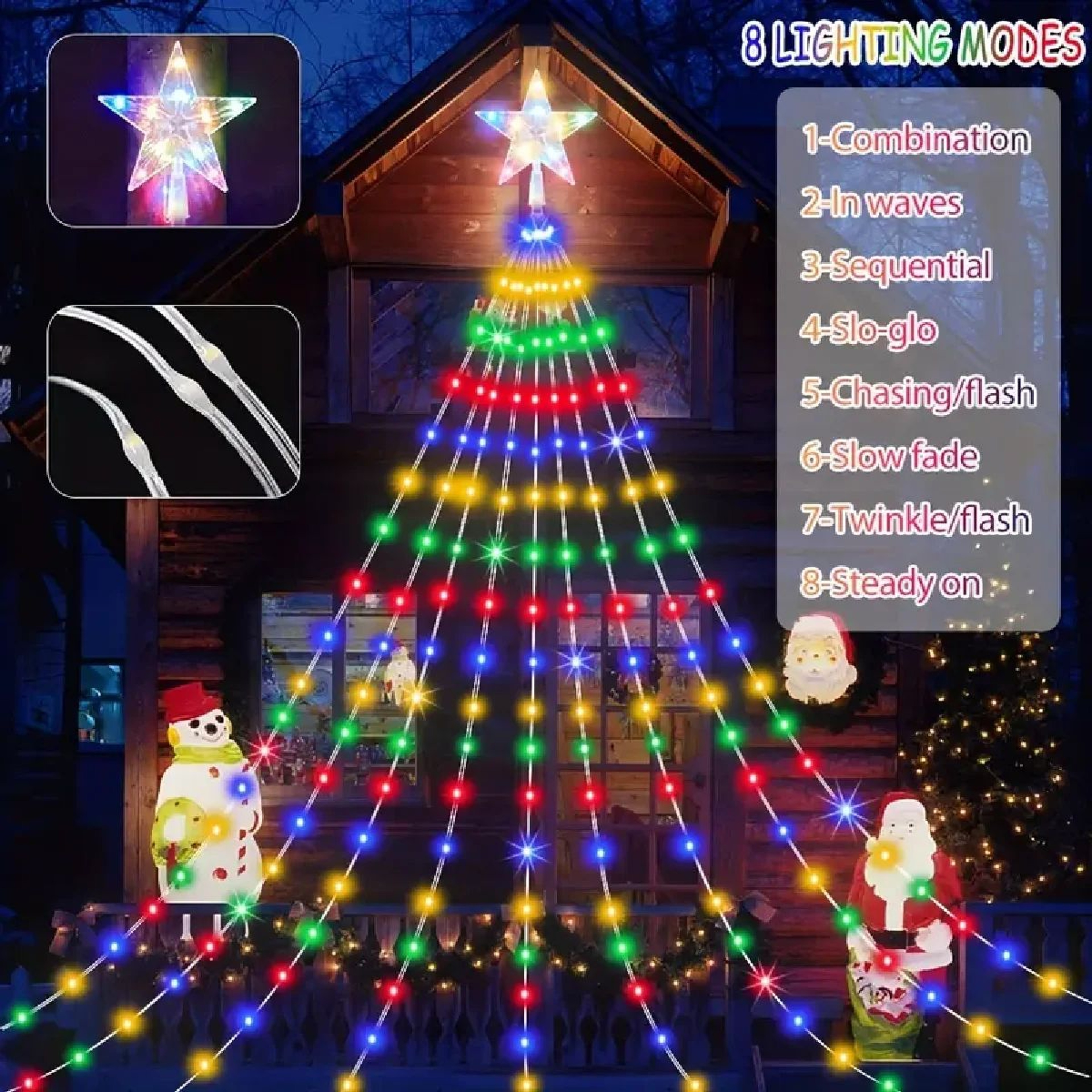 Five Point Star Waterfall Christmas String Lights 1